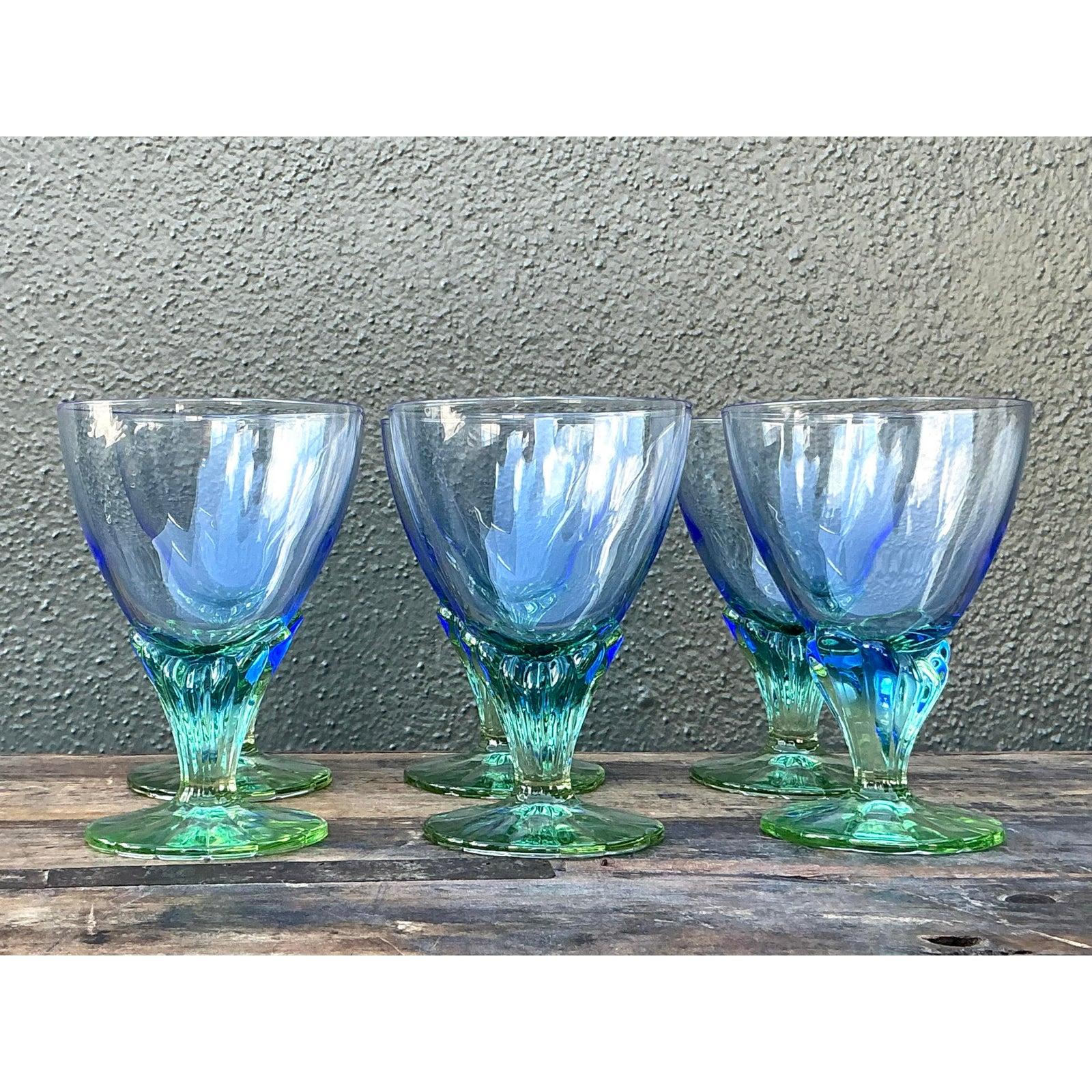 Vintage Boho Art Glas Weingläser - Set von 6 (Moderne der Mitte des Jahrhunderts) im Angebot