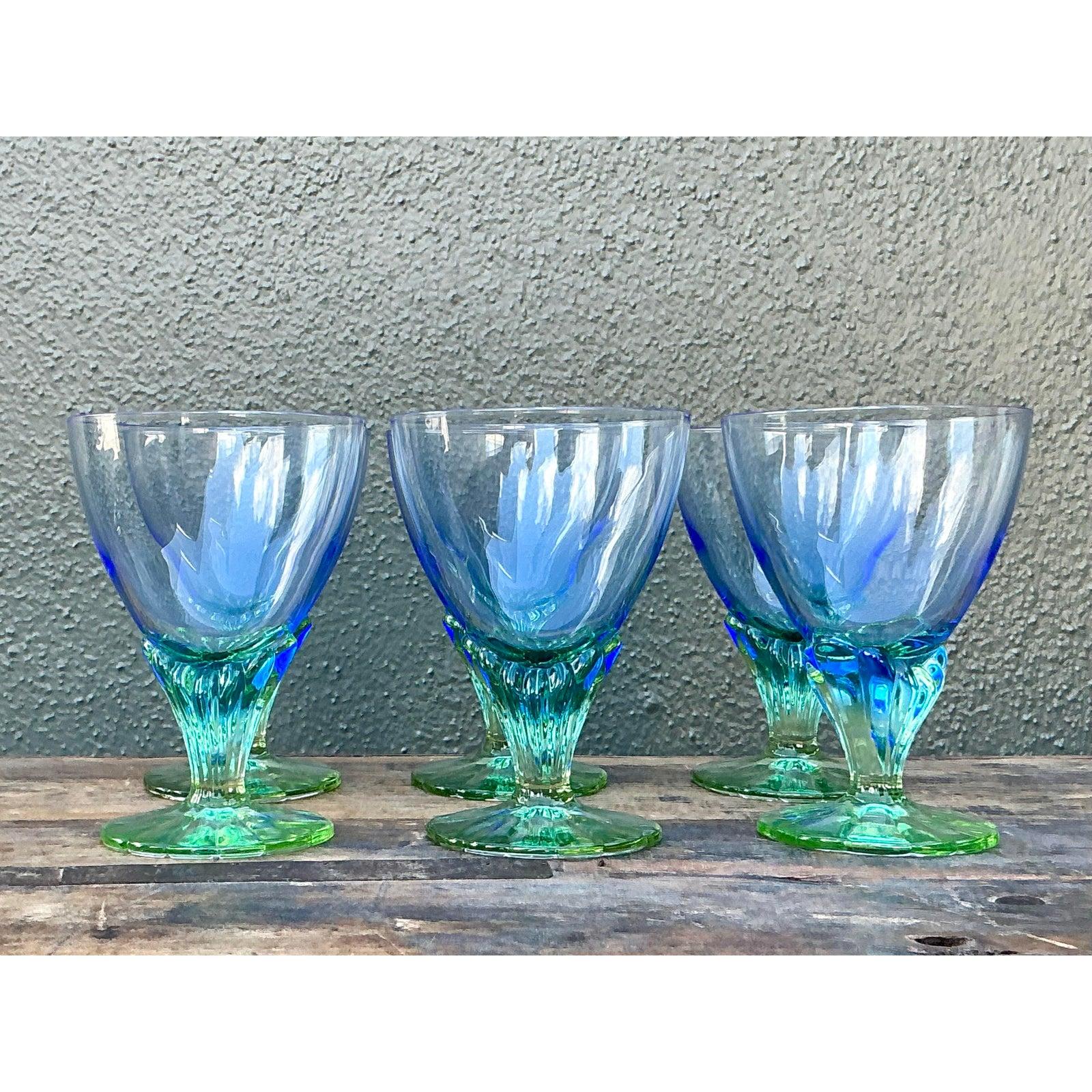 Vintage Boho Art Glas Weingläser - Set von 6 (amerikanisch) im Angebot