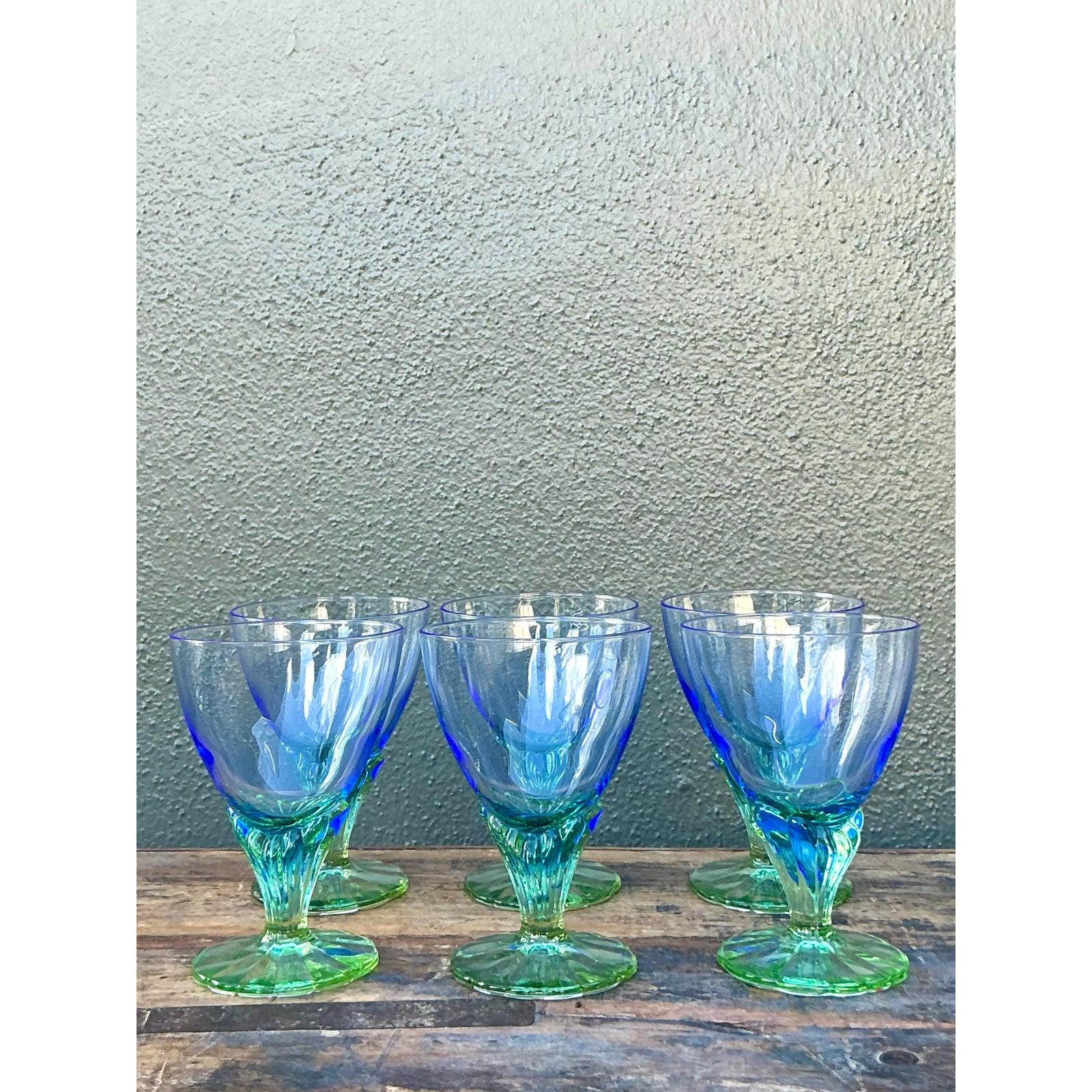 Vintage Boho Art Glas Weingläser - Set von 6 (Glaskunst) im Angebot