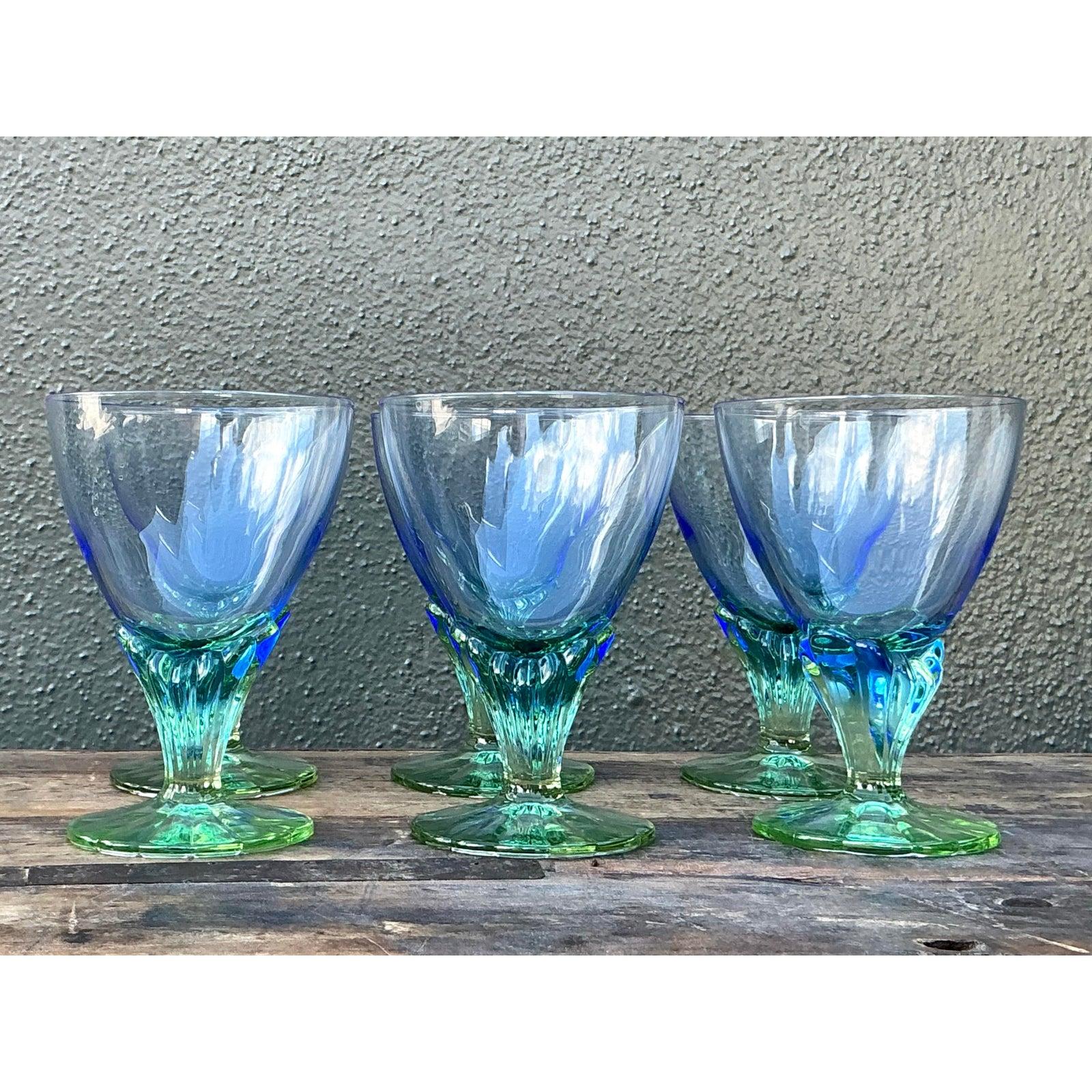 Vintage Boho Art Glas Weingläser - Set von 6 im Angebot 1