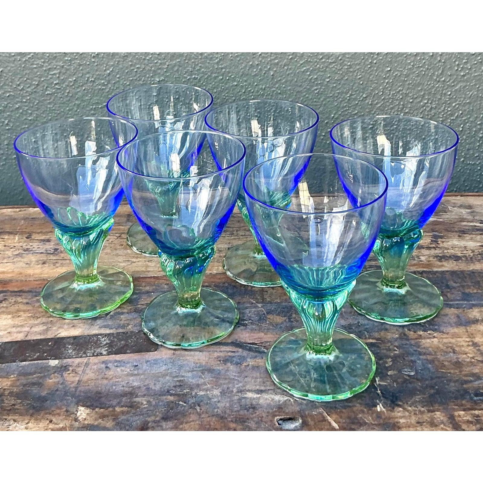 Vintage Boho Art Glas Weingläser - Set von 6 im Angebot 2