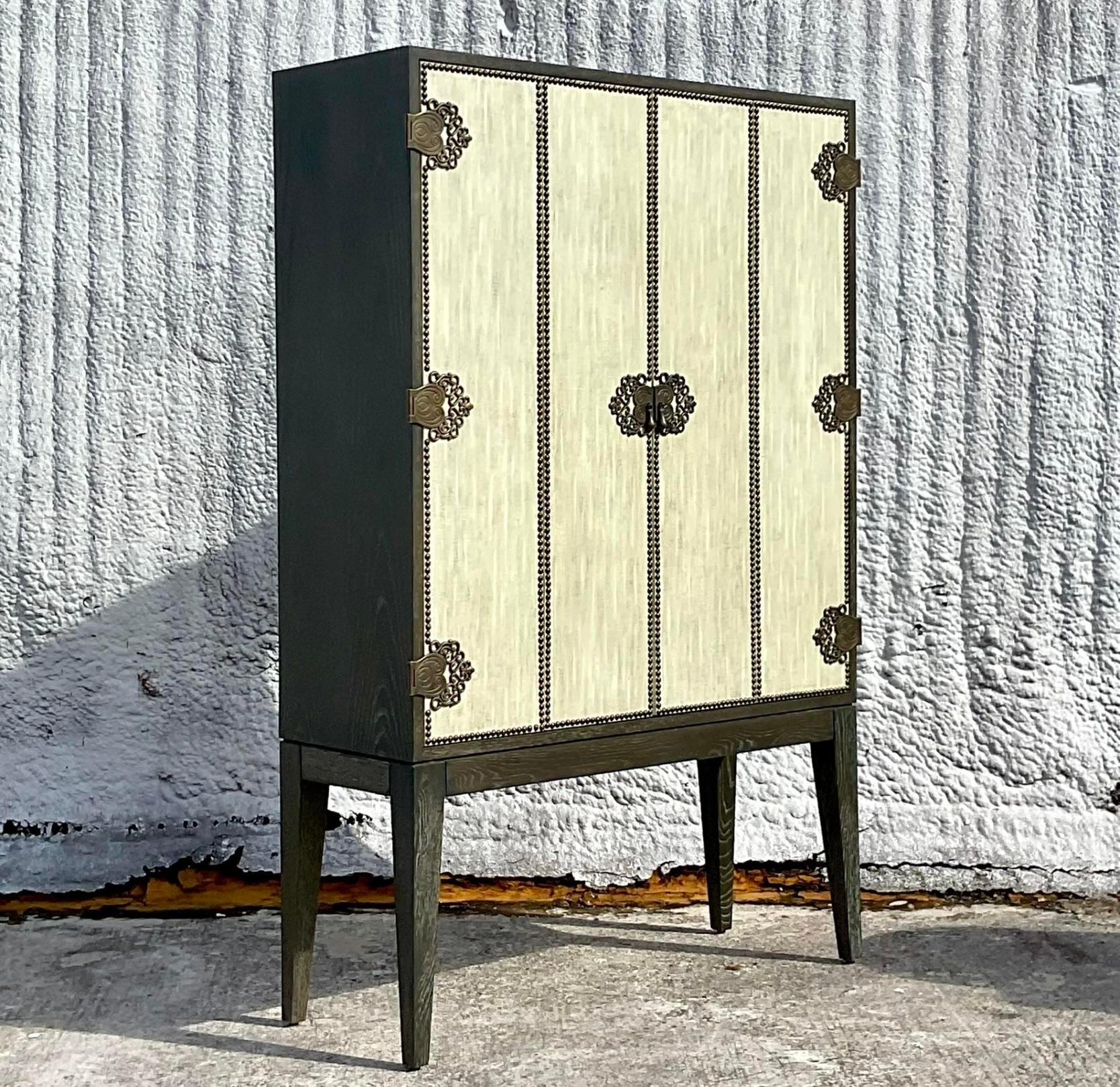 Contemporary Vintage Boho Arteriors Chelsey 60 Bar Cabinet For Sale