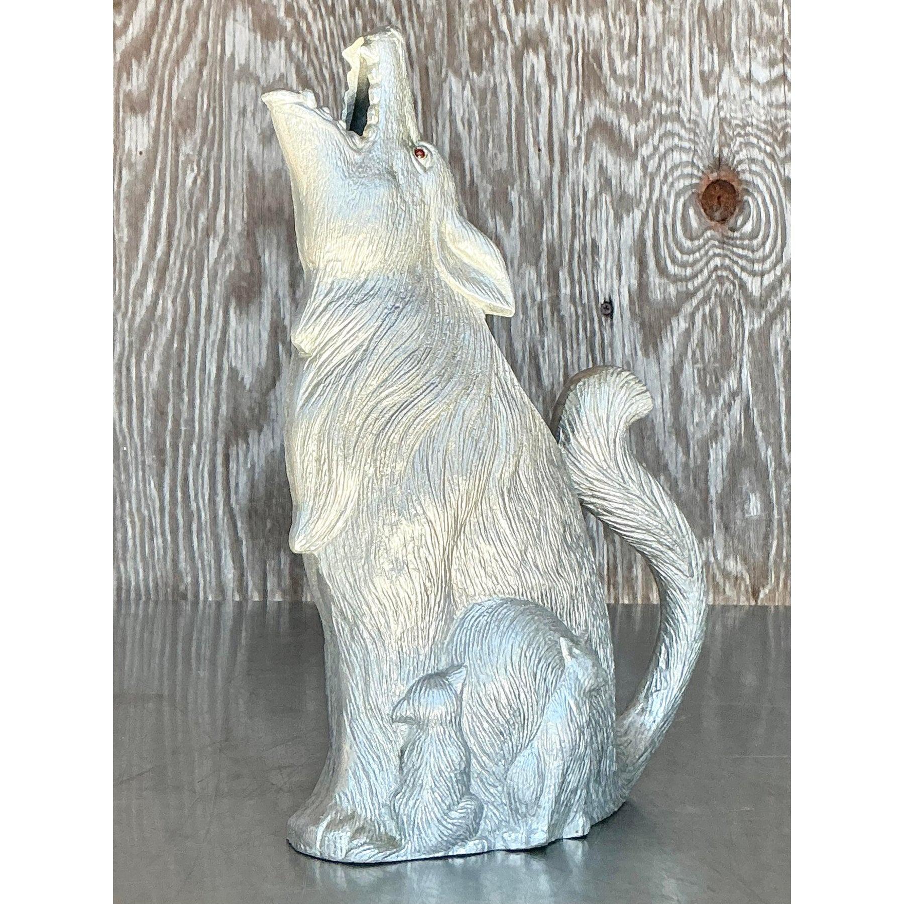 Rustic Vintage Boho Arthur Court Howling Wolf Pewter Pitcher