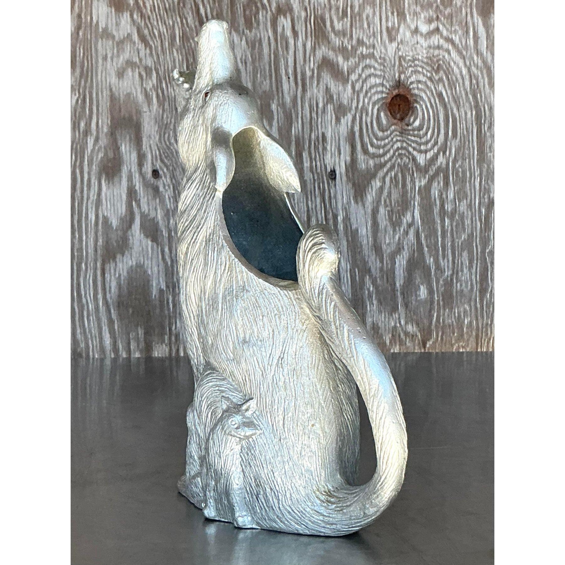 Vintage Boho Arthur Court Howling Wolf Pewter Pitcher In Good Condition In West Palm Beach, FL
