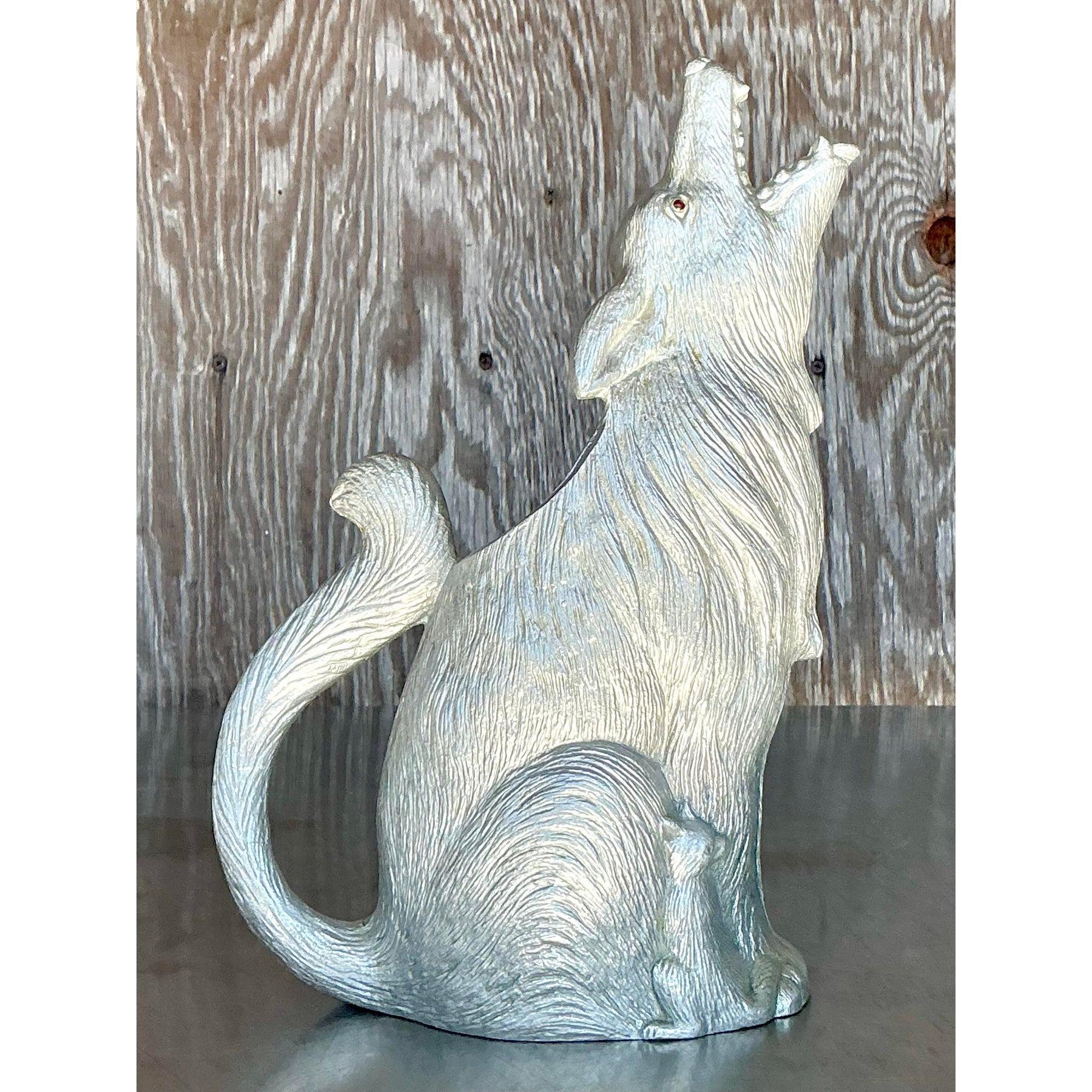 20th Century Vintage Boho Arthur Court Howling Wolf Pewter Pitcher