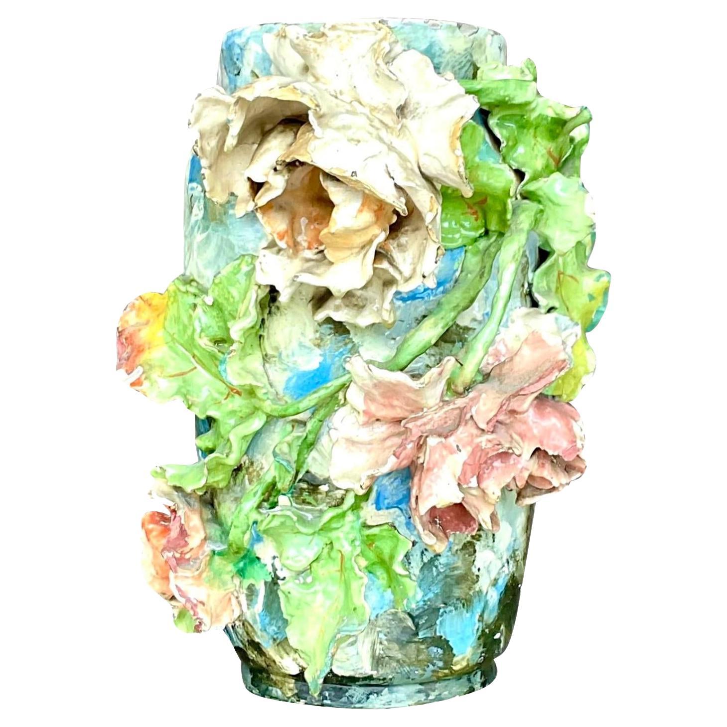 Vase à fleurs vintage en céramique artisanale Boho