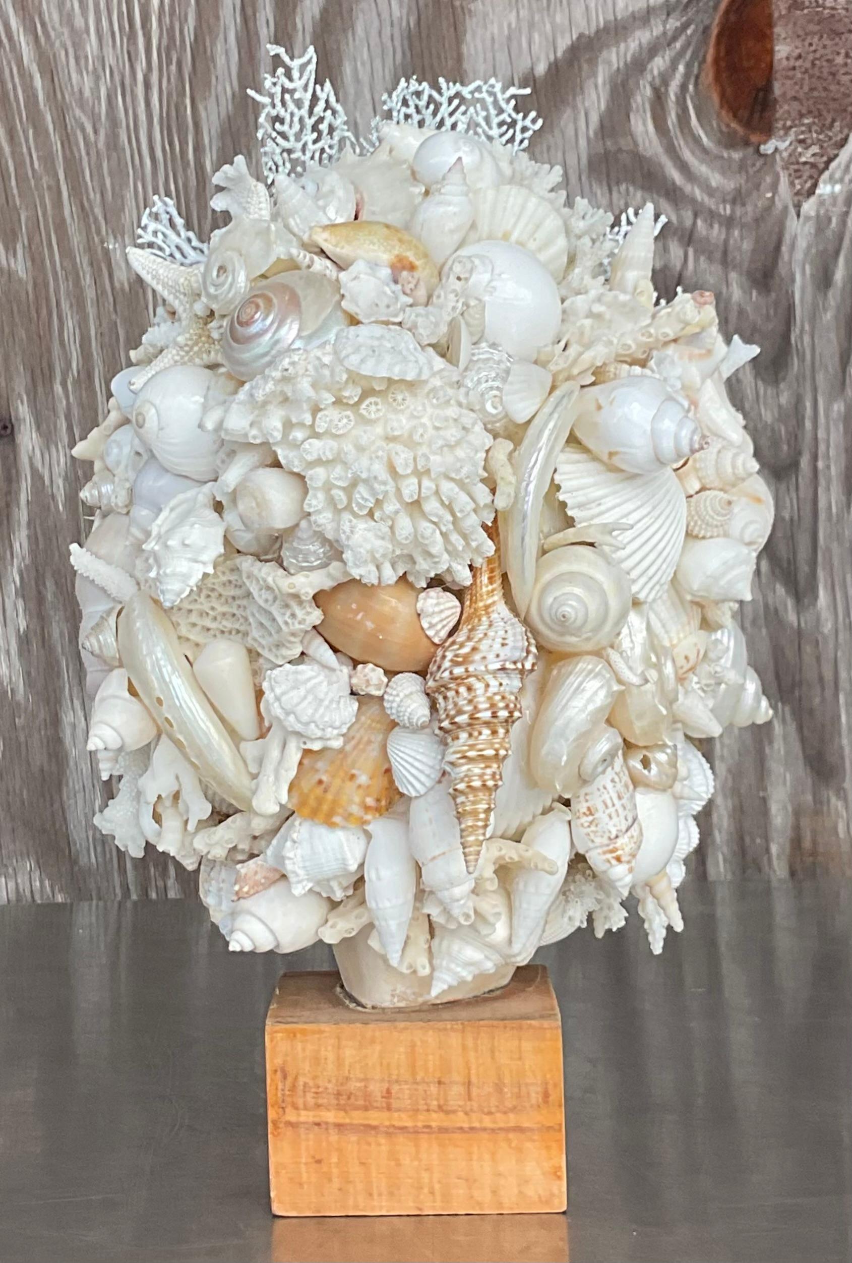Vintage Boho Artisan Shell Bust In Good Condition For Sale In west palm beach, FL