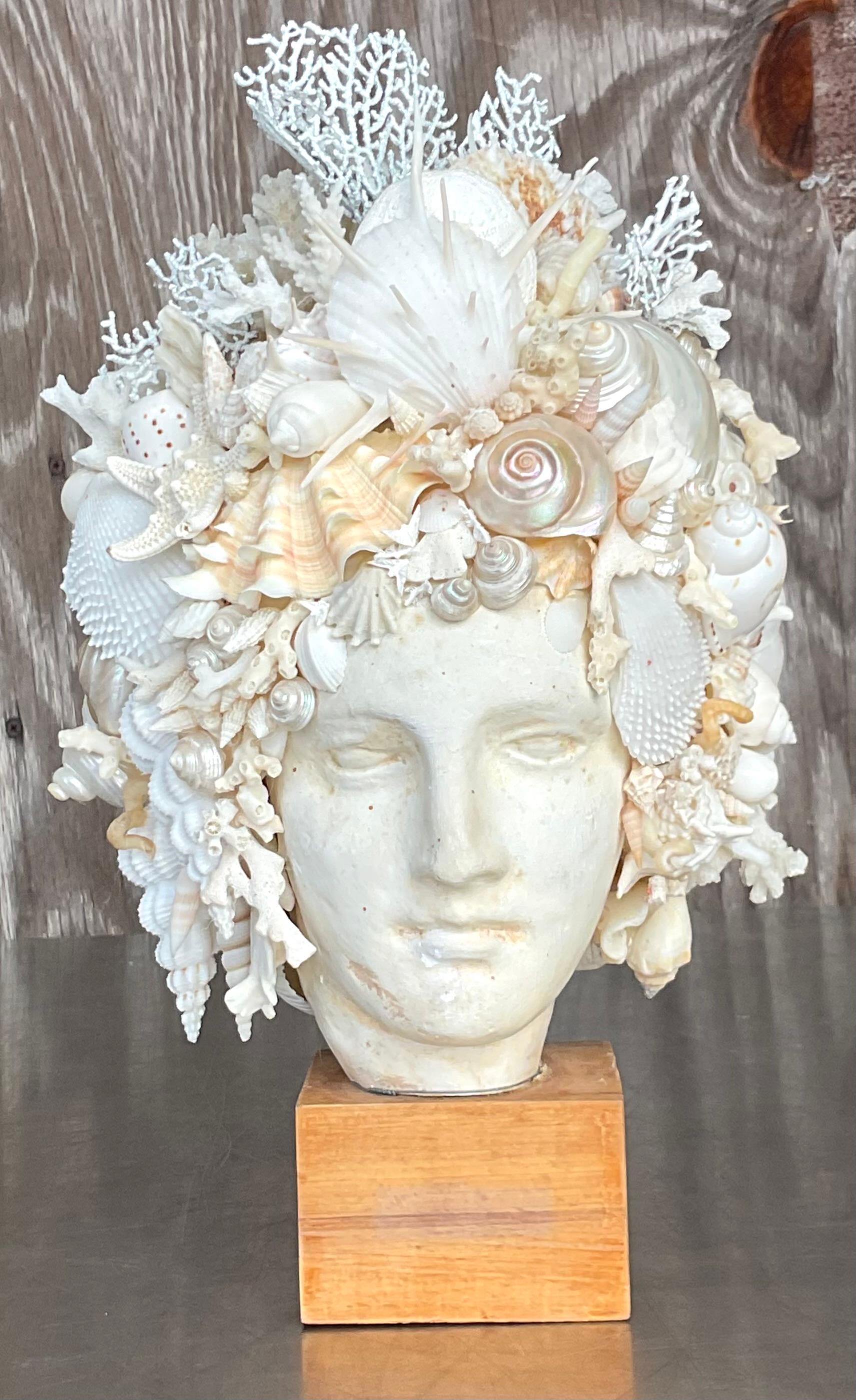 Contemporary Vintage Boho Artisan Shell Bust For Sale