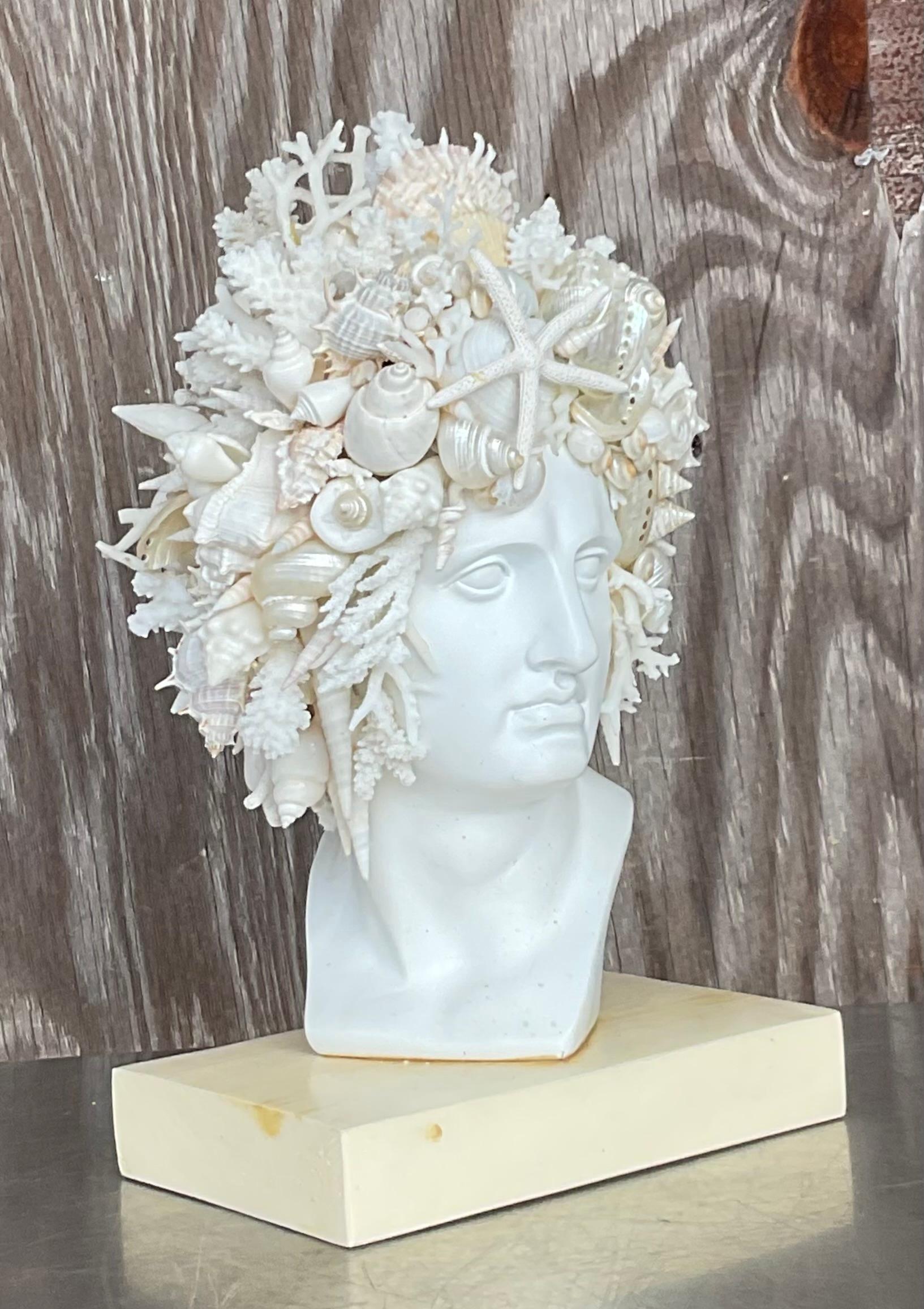 Contemporary Vintage Boho Artisan Shell Bust For Sale