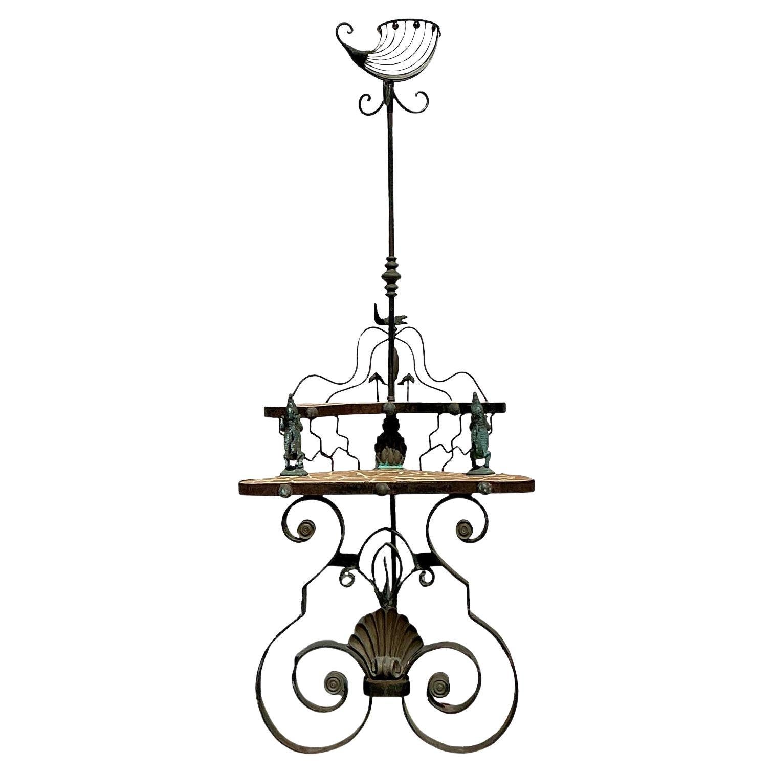 Vintage Boho Artisan Wrought Iron Corner Table