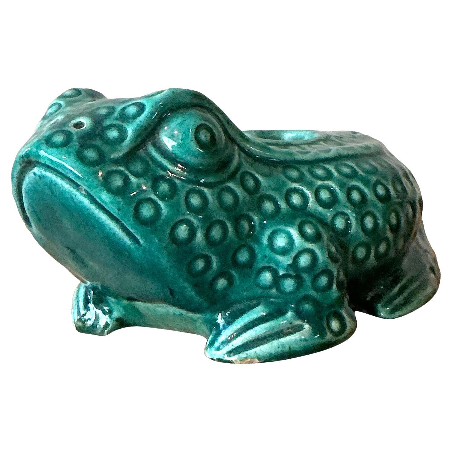Vintage Boho Asian Glazed Ceramic Frog Planter