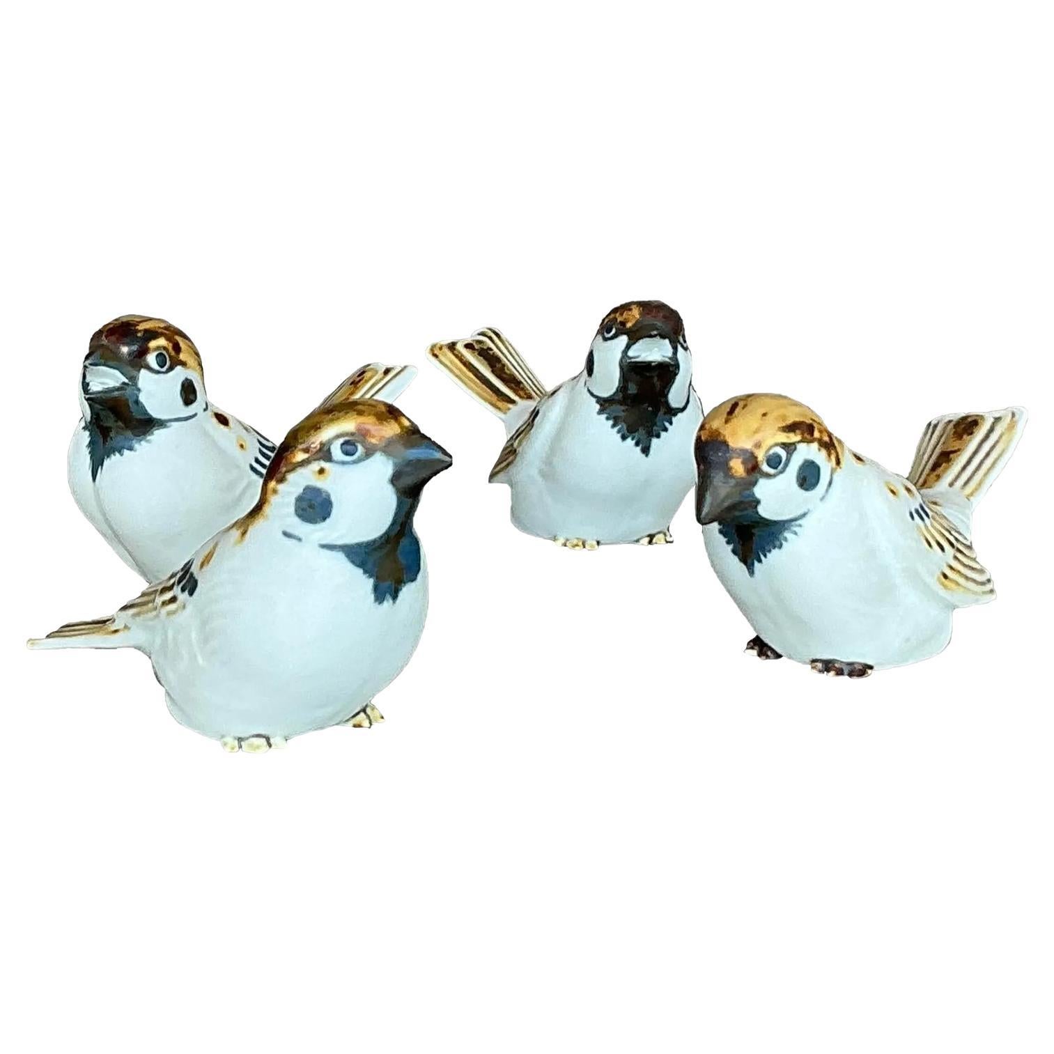 Vintage Boho Asian Matte Glazed Ceramic Birds - Set of 4