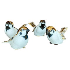 Vintage Boho Asian Matte Glazed Ceramic Birds - Set of 4