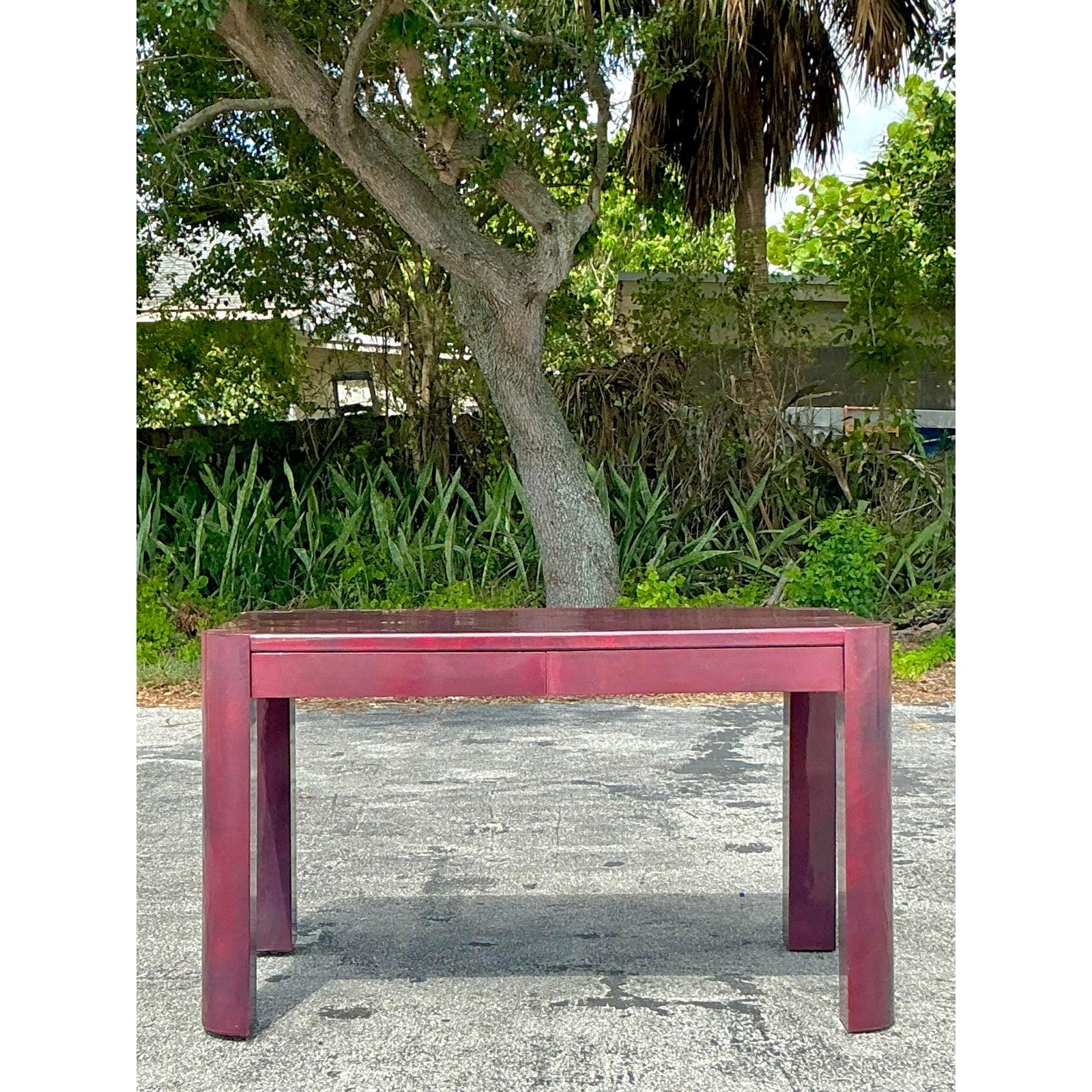 Bureau bohème vintage en peau de chèvre aubergine d'après Springer Bon état - En vente à west palm beach, FL