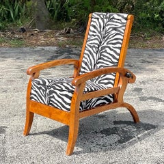 Vintage Boho Austrian Biedermeier Burl Wood Lounge Chair