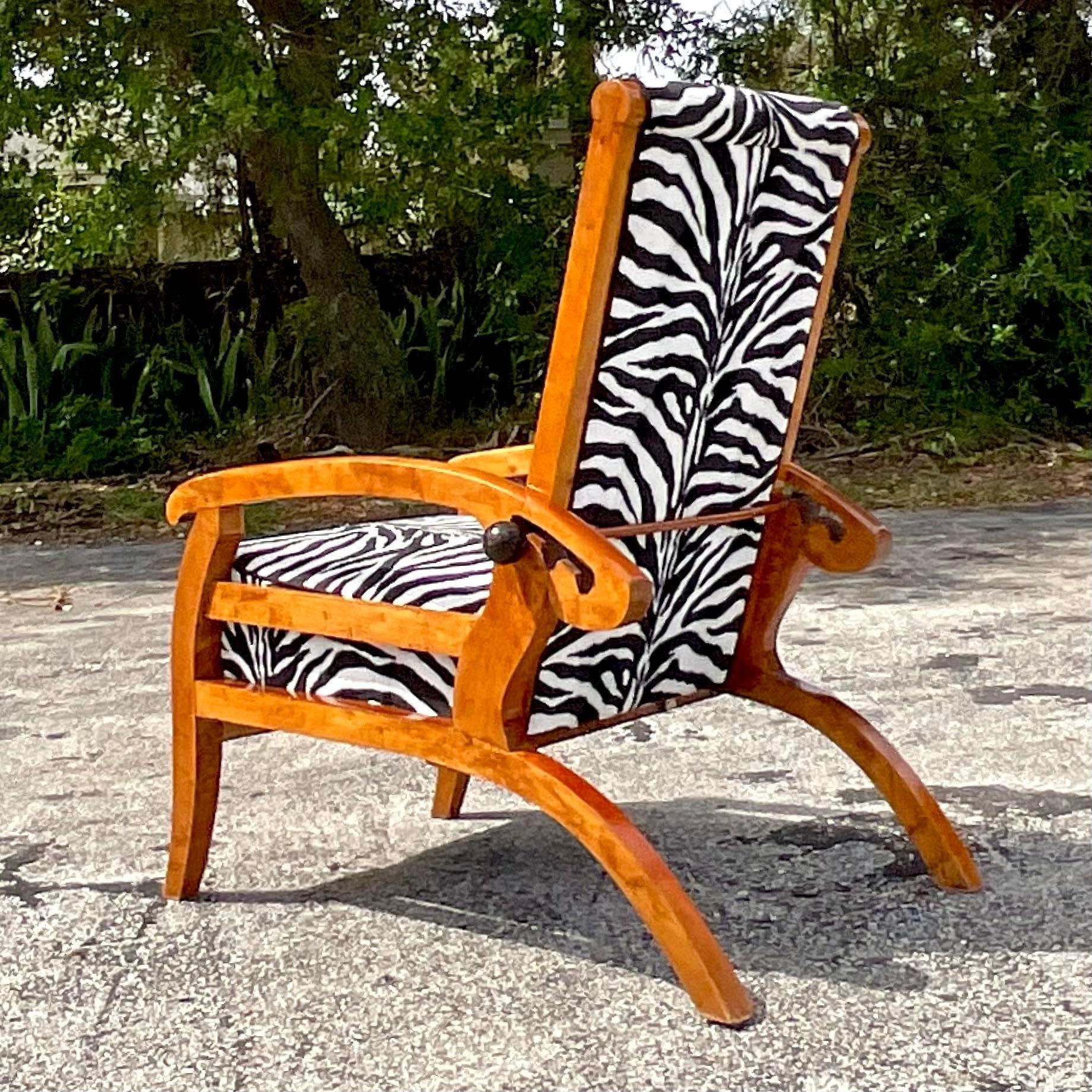 Mid-Century Modern Vintage Boho Austrian Biedermeier Burl Wood Lounge Chair For Sale