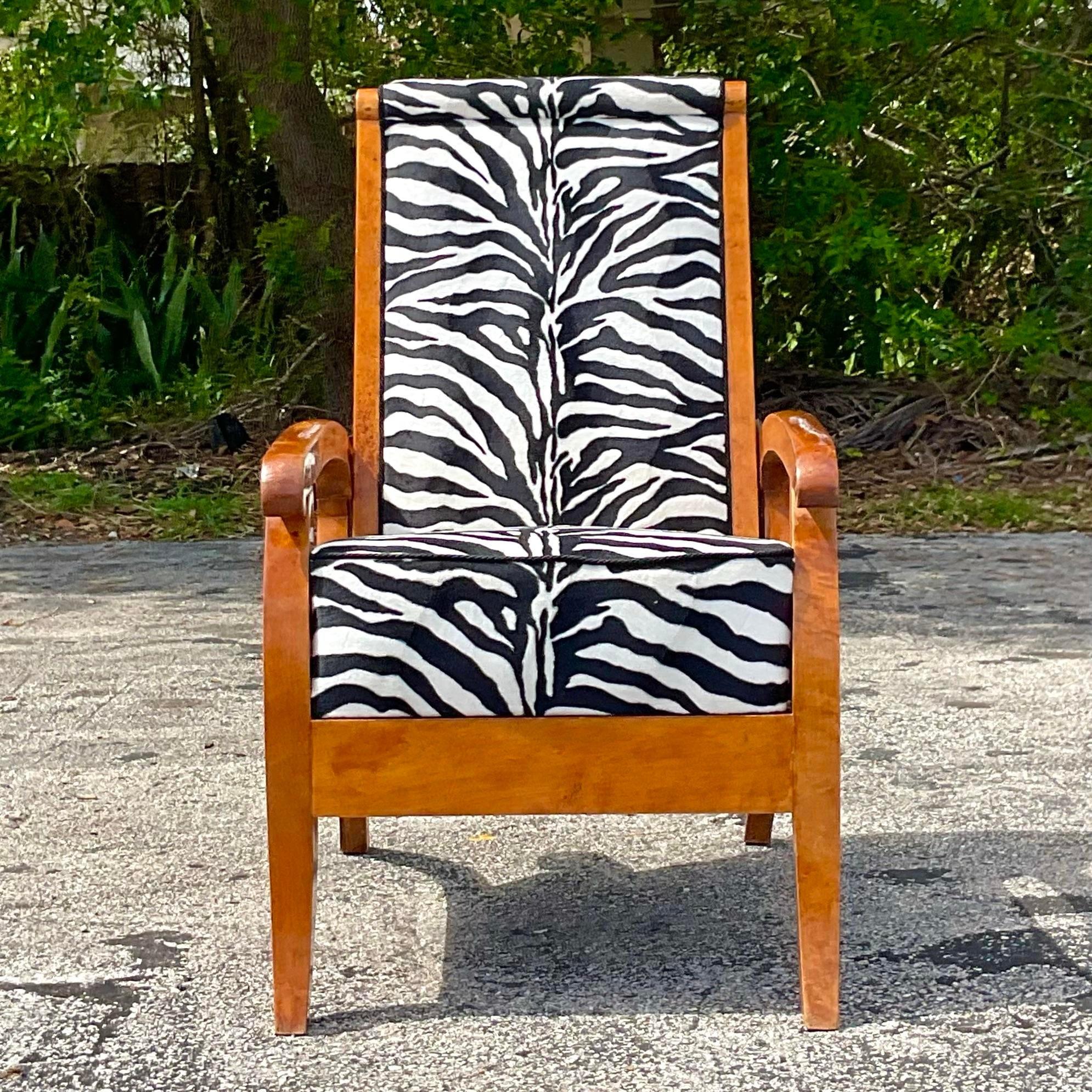 Vintage Boho Austrian Biedermeier Burl Wood Lounge Chair In Good Condition For Sale In west palm beach, FL