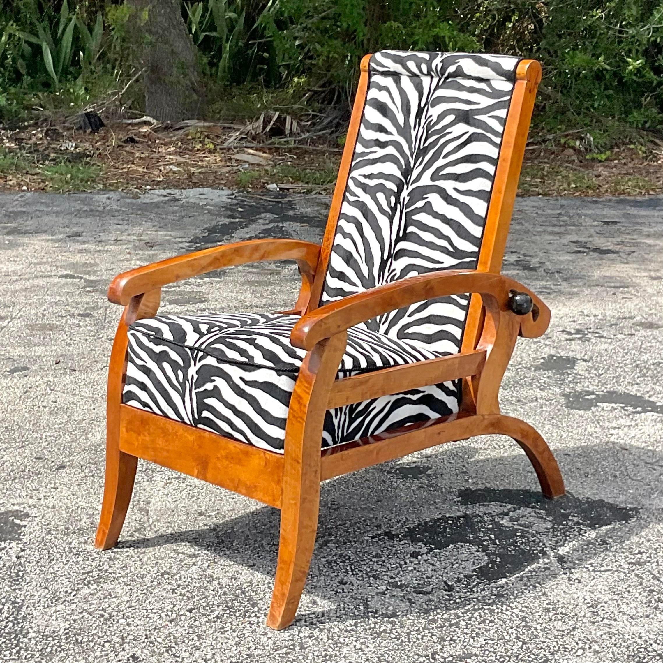 Vintage Boho Austrian Biedermeier Burl Wood Lounge Chair For Sale 1