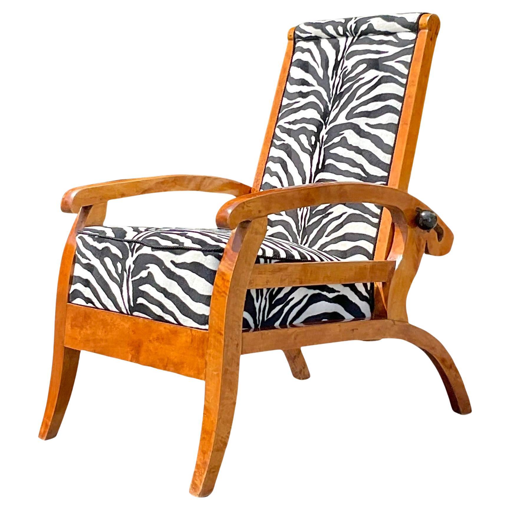 Vintage Boho Austrian Biedermeier Burl Wood Lounge Chair For Sale