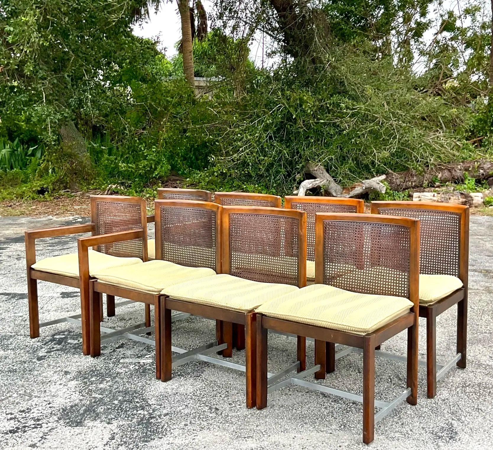 Mid-Century Modern Vintage Boho Baker Cane Dining Chairs - Set of 8