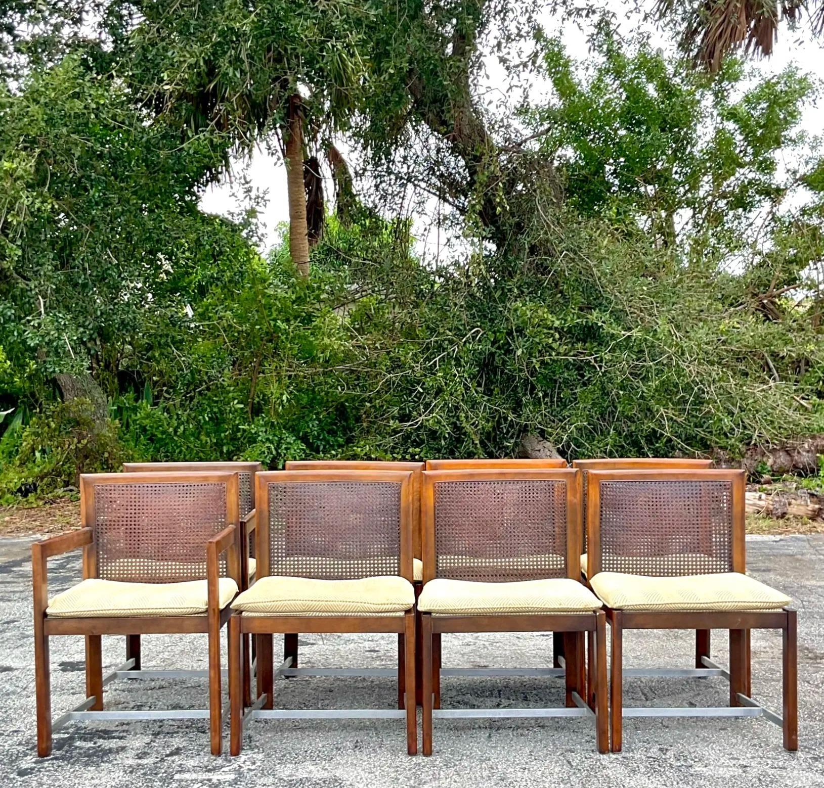 American Vintage Boho Baker Cane Dining Chairs - Set of 8