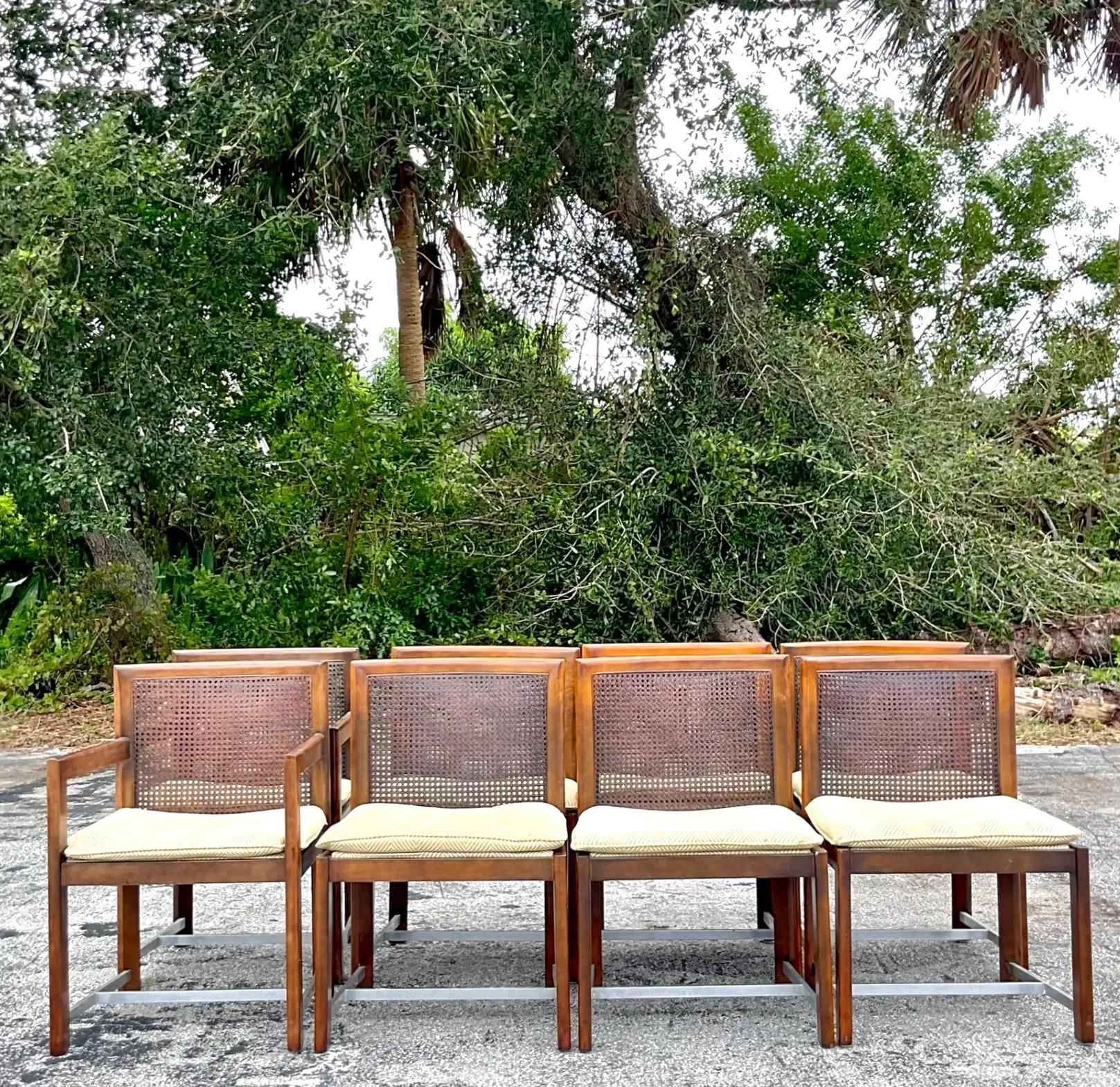 Vintage Boho Baker Cane Dining Chairs - Set of 8 In Good Condition In West Palm Beach, FL