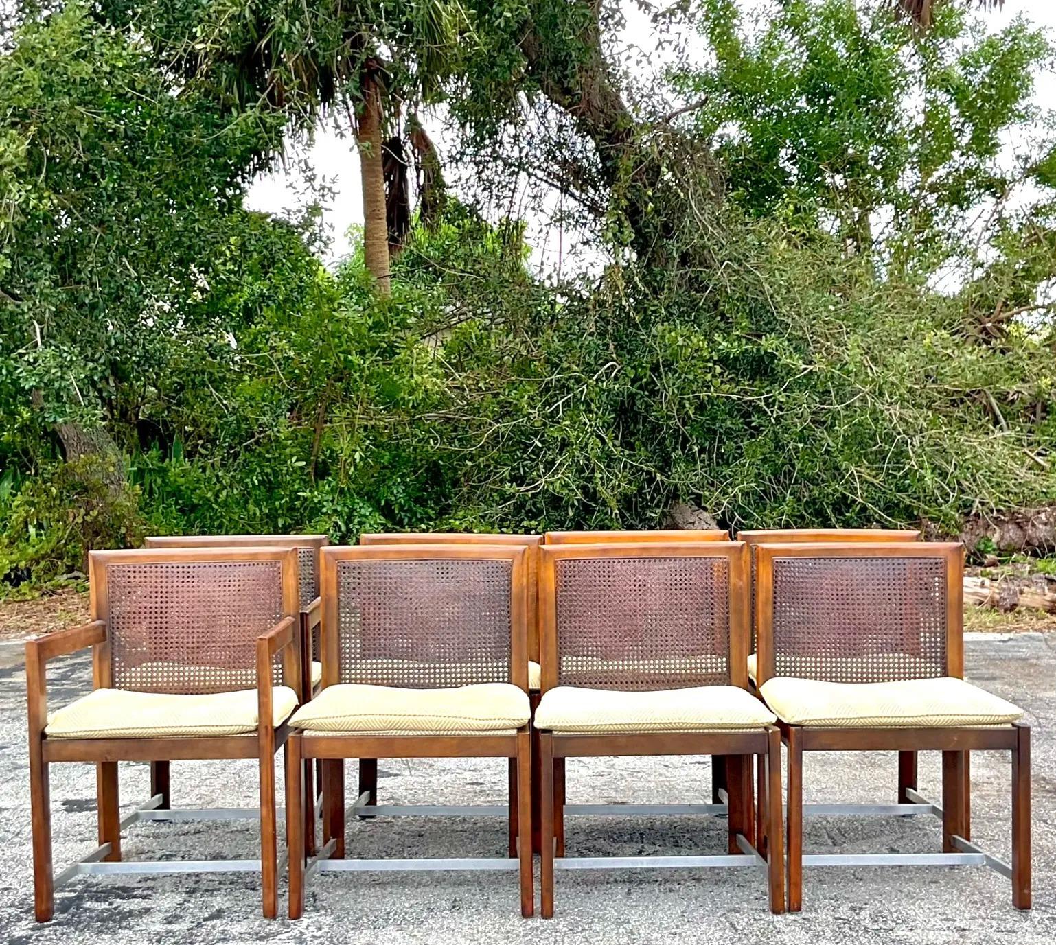 Vintage Boho Baker Cane Dining Chairs - Set of 8 1