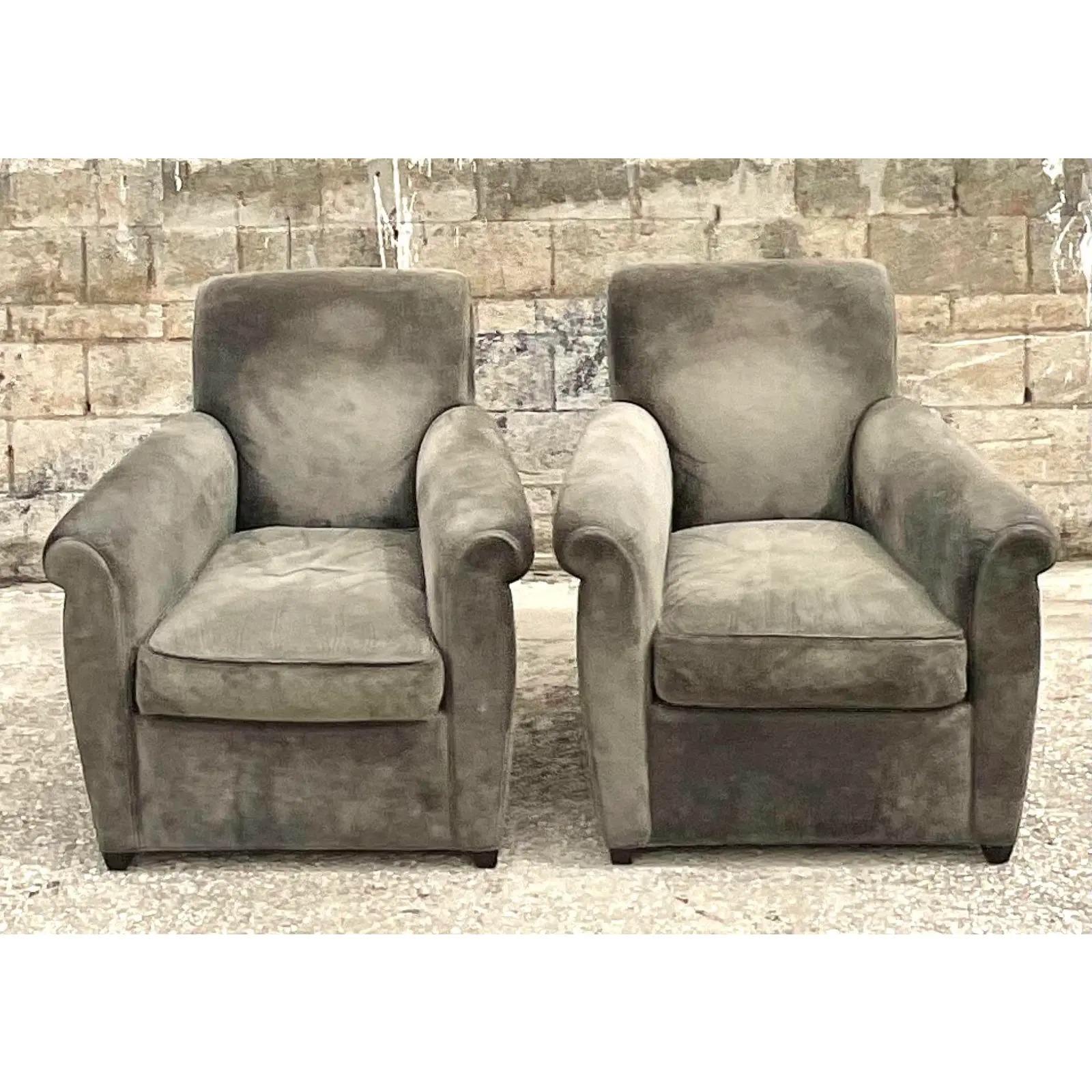 Vintage Boho Baker for Coach Suede Club Chairs, a Pair 4