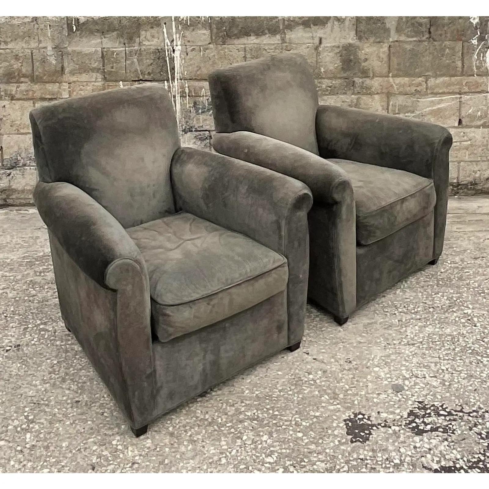 Vintage Boho Baker for Coach Suede Club Chairs, a Pair 6