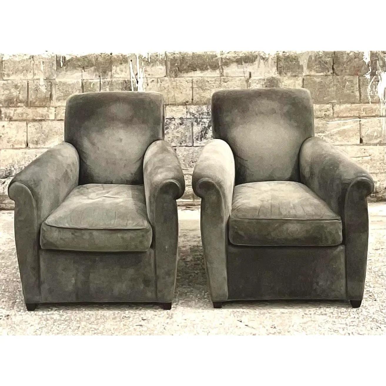 Vintage Boho Baker for Coach Suede Club Chairs, a Pair 2