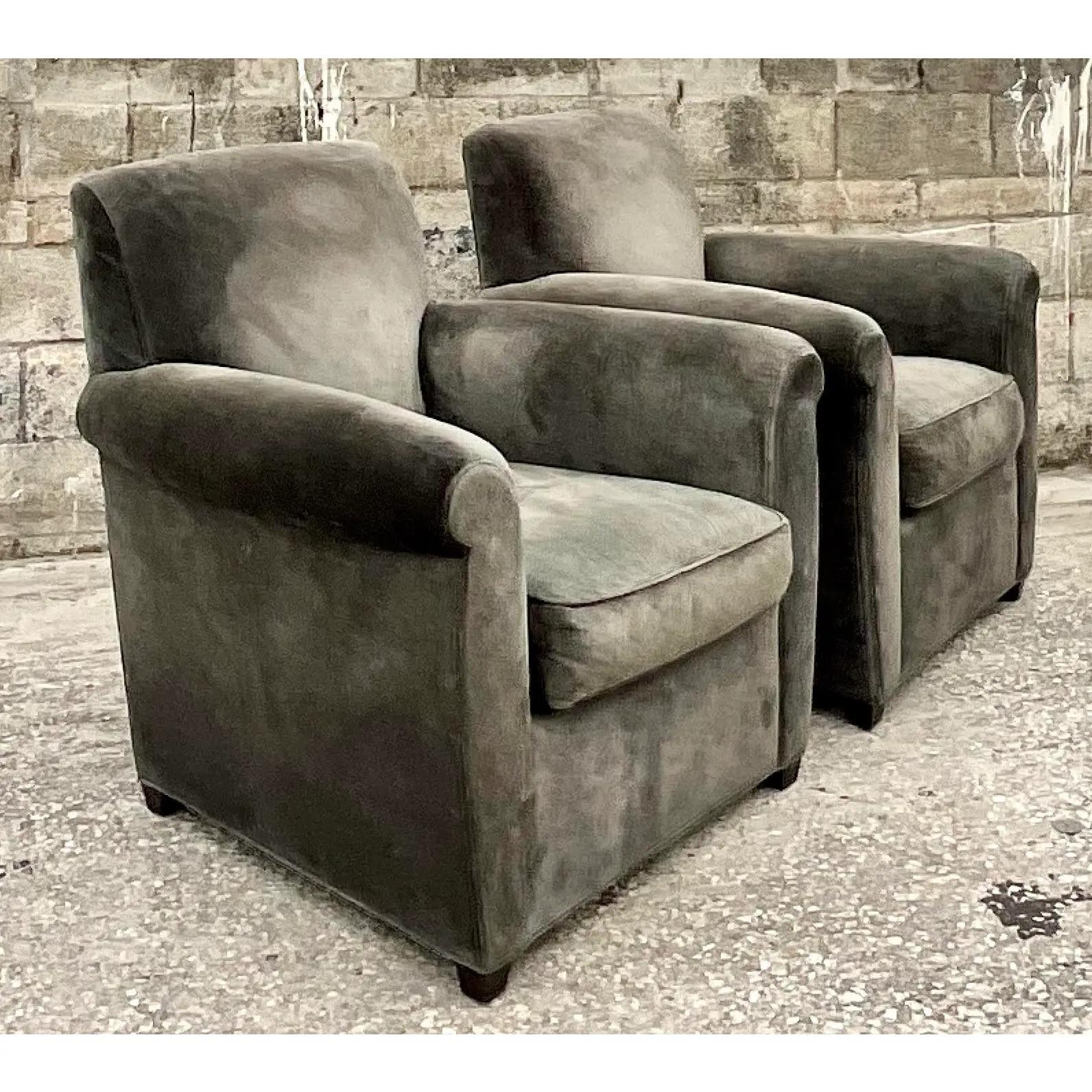 Vintage Boho Baker for Coach Suede Club Chairs, a Pair 3