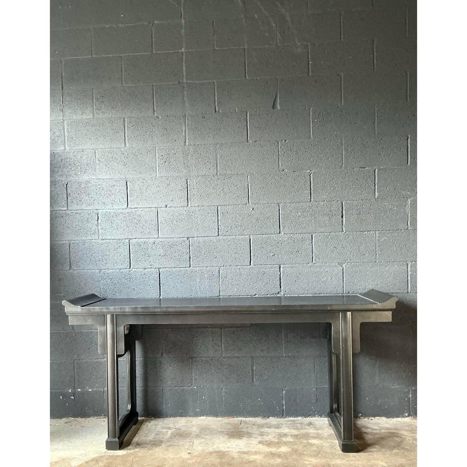 20th Century Vintage Boho Baker Pagoda Console Table For Sale