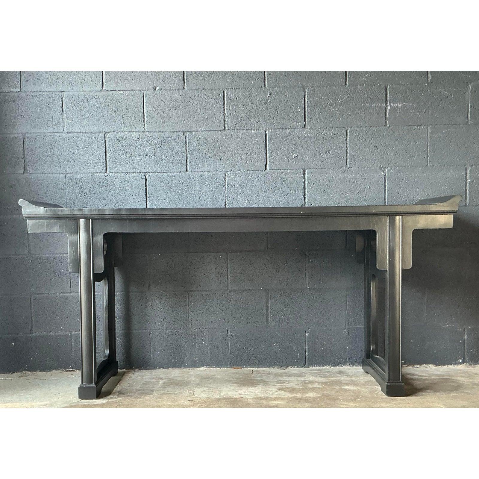 Wood Vintage Boho Baker Pagoda Console Table For Sale