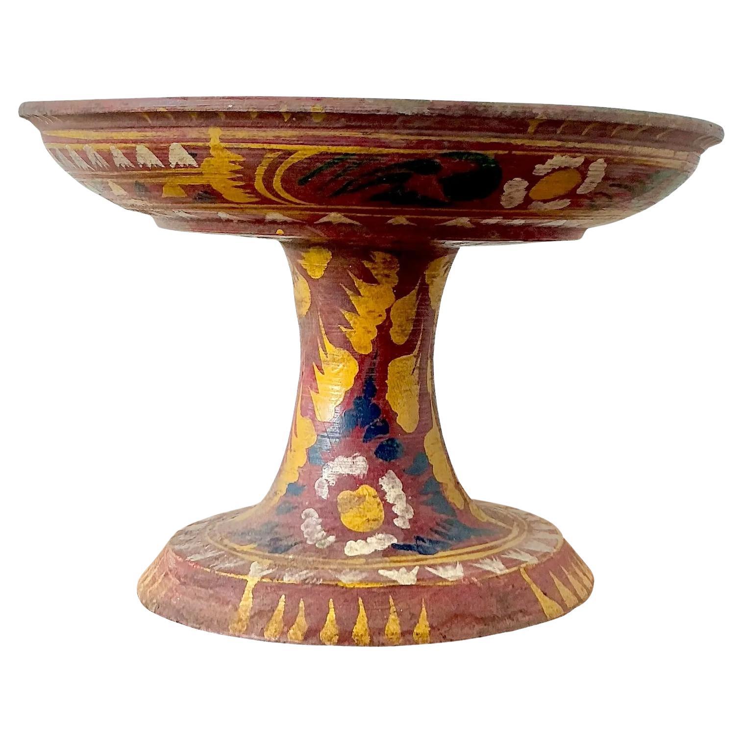 Vassoio per offerte in legno dipinto Boho Bali Dulang d
epoca in vendita