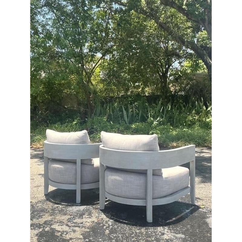 Vietnamese Vintage Boho “Balmain” Outdoor Lounge Chairs After Restoration Hardware-Set of 2 For Sale