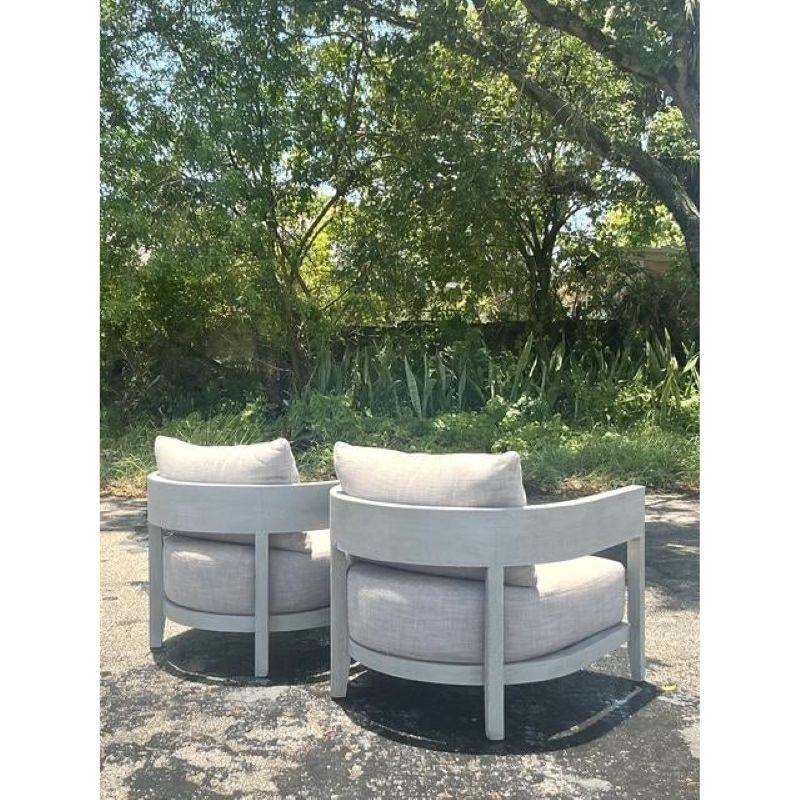 Vintage Boho “Balmain” Outdoor Lounge Chairs After Restoration Hardware-Set of 2 In Good Condition For Sale In west palm beach, FL