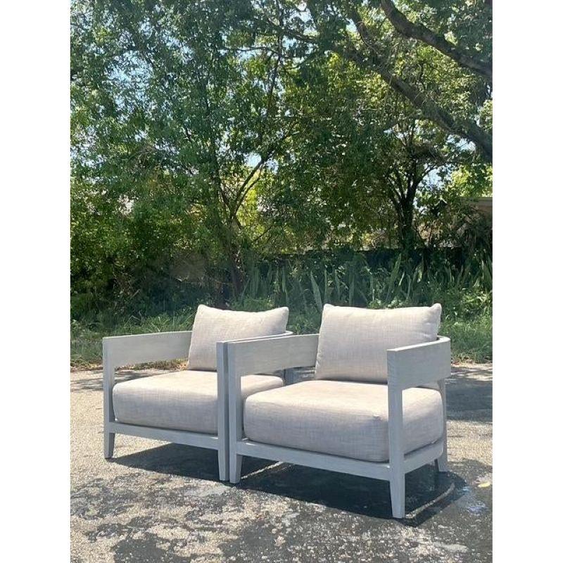 Fabric Vintage Boho “Balmain” Outdoor Lounge Chairs After Restoration Hardware-Set of 2 For Sale