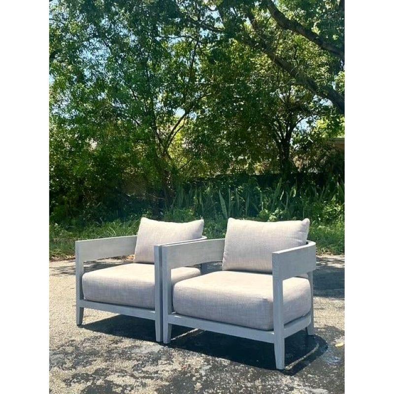 Vintage Boho “Balmain” Outdoor Lounge Chairs After Restoration Hardware-Set of 2 For Sale 1