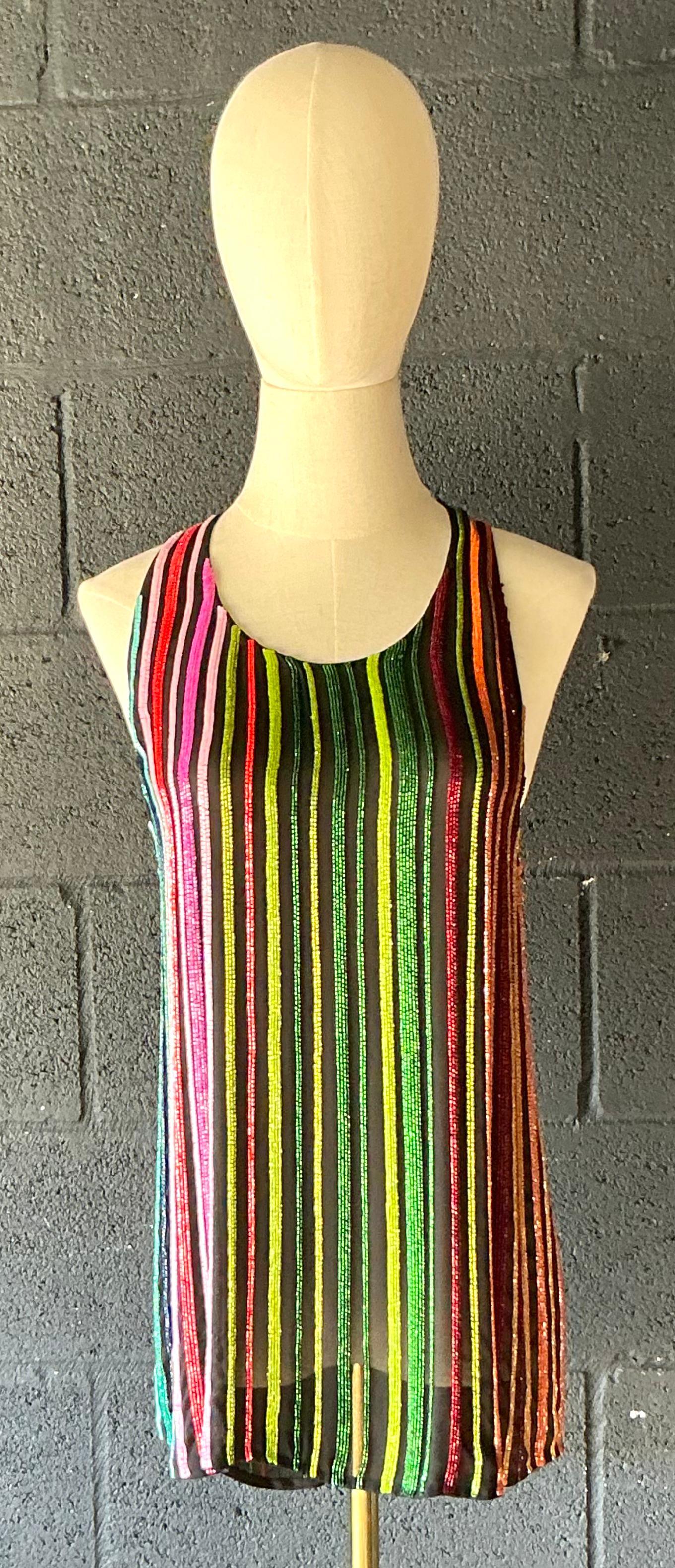 Beige Vestito vintage a righe Balmain in stile boho in vendita