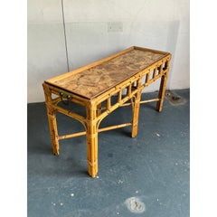 Vintage Boho Bamboo and Burlwood Console Table