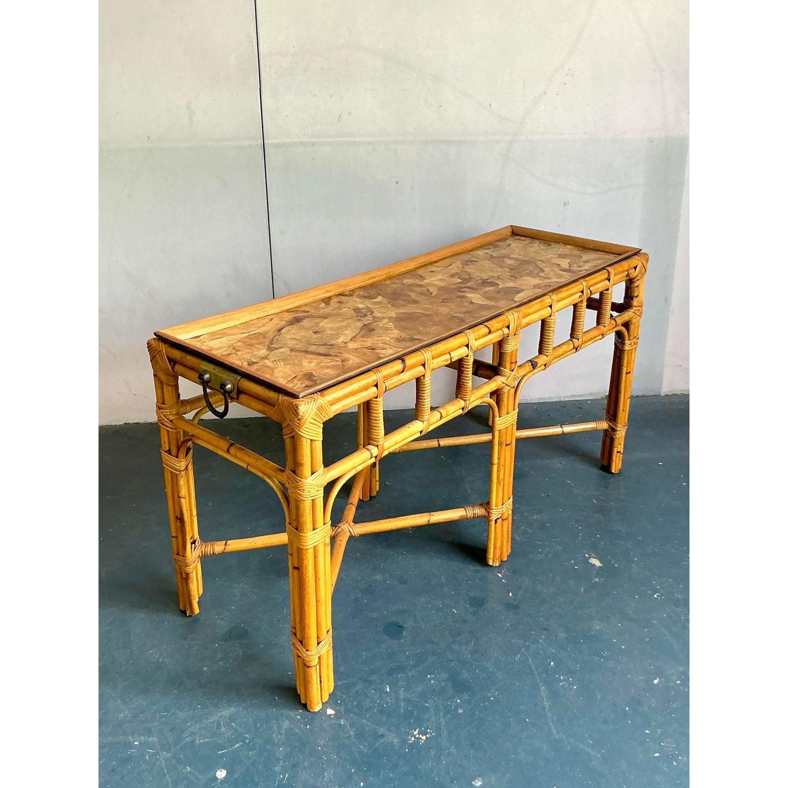 Vintage Boho Bambus und Wurzelholz Konsolentisch im Angebot 2
