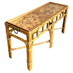 Vintage Boho Bambus und Wurzelholz Konsolentisch
