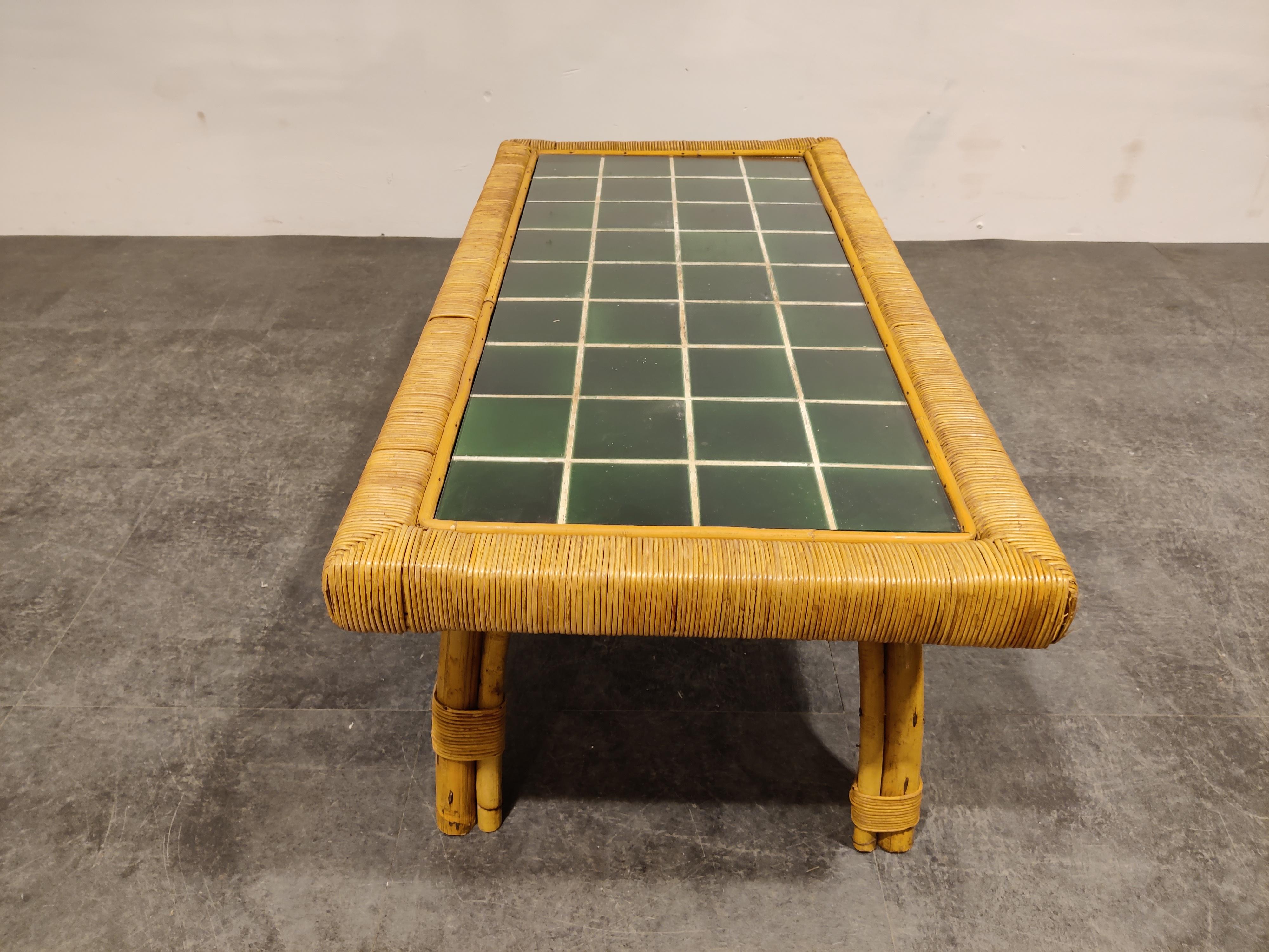 Vintage Boho Bamboo and Ceramic Coffee Table, 1960s 4
