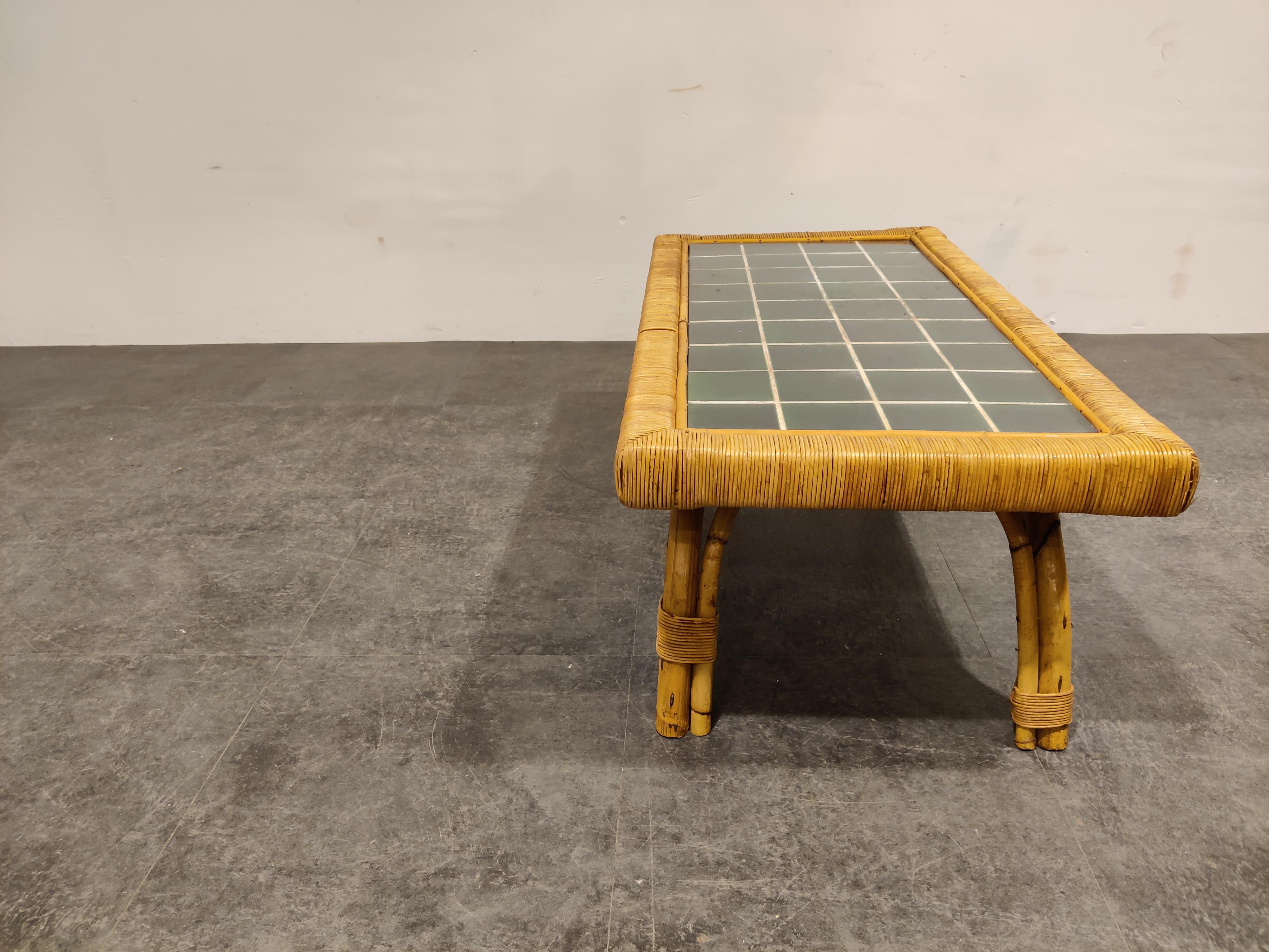 We can also ship the base only so you can order a glass locally to save on shipping costs. 

Mid century bamboo and glazed ceramic tile coffee table from the 1960s.

Beautiful arched base.

Attractive decorative piece to be combined with lots