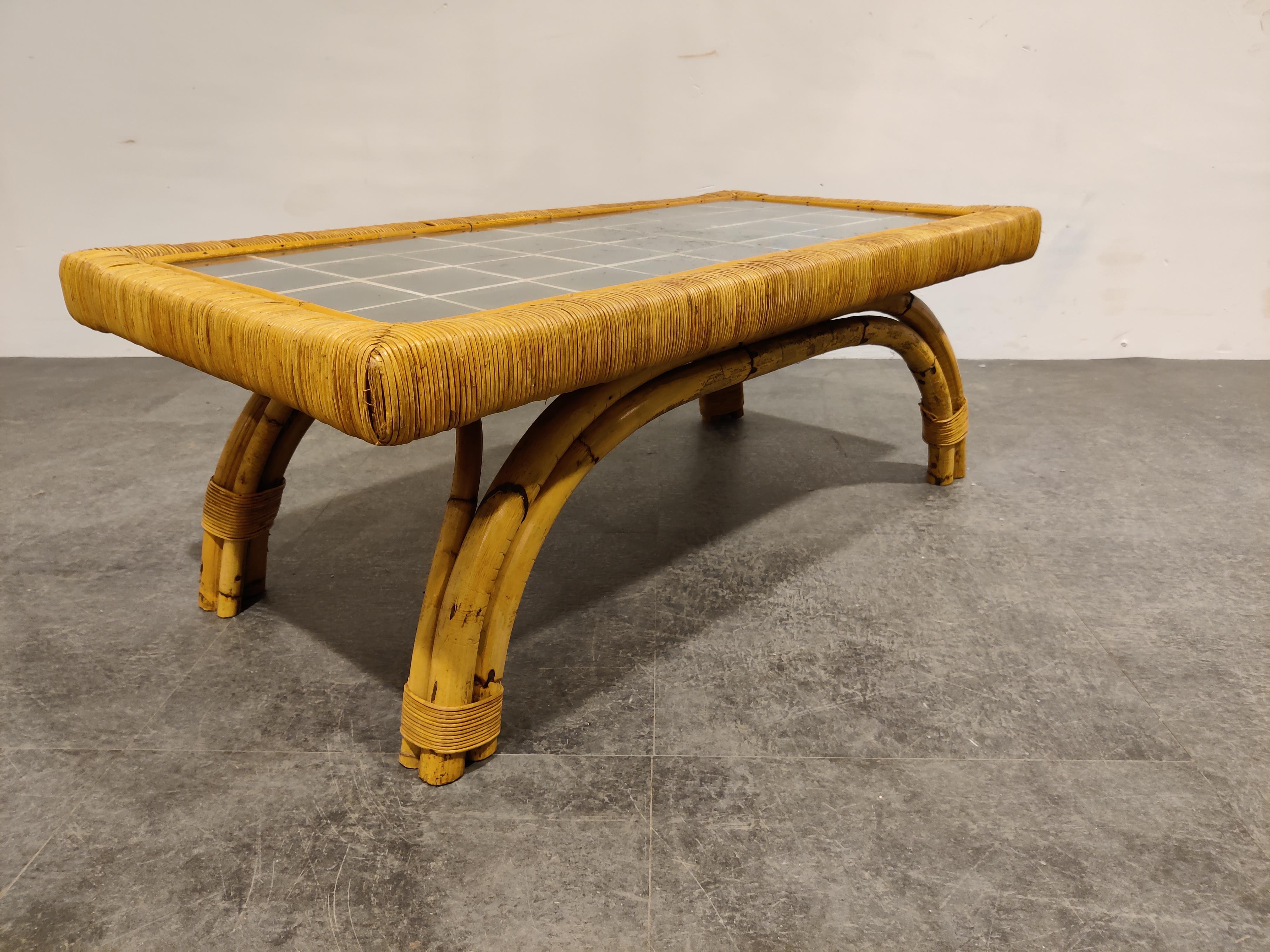 Vintage Boho Bamboo and Ceramic Coffee Table, 1960s 2