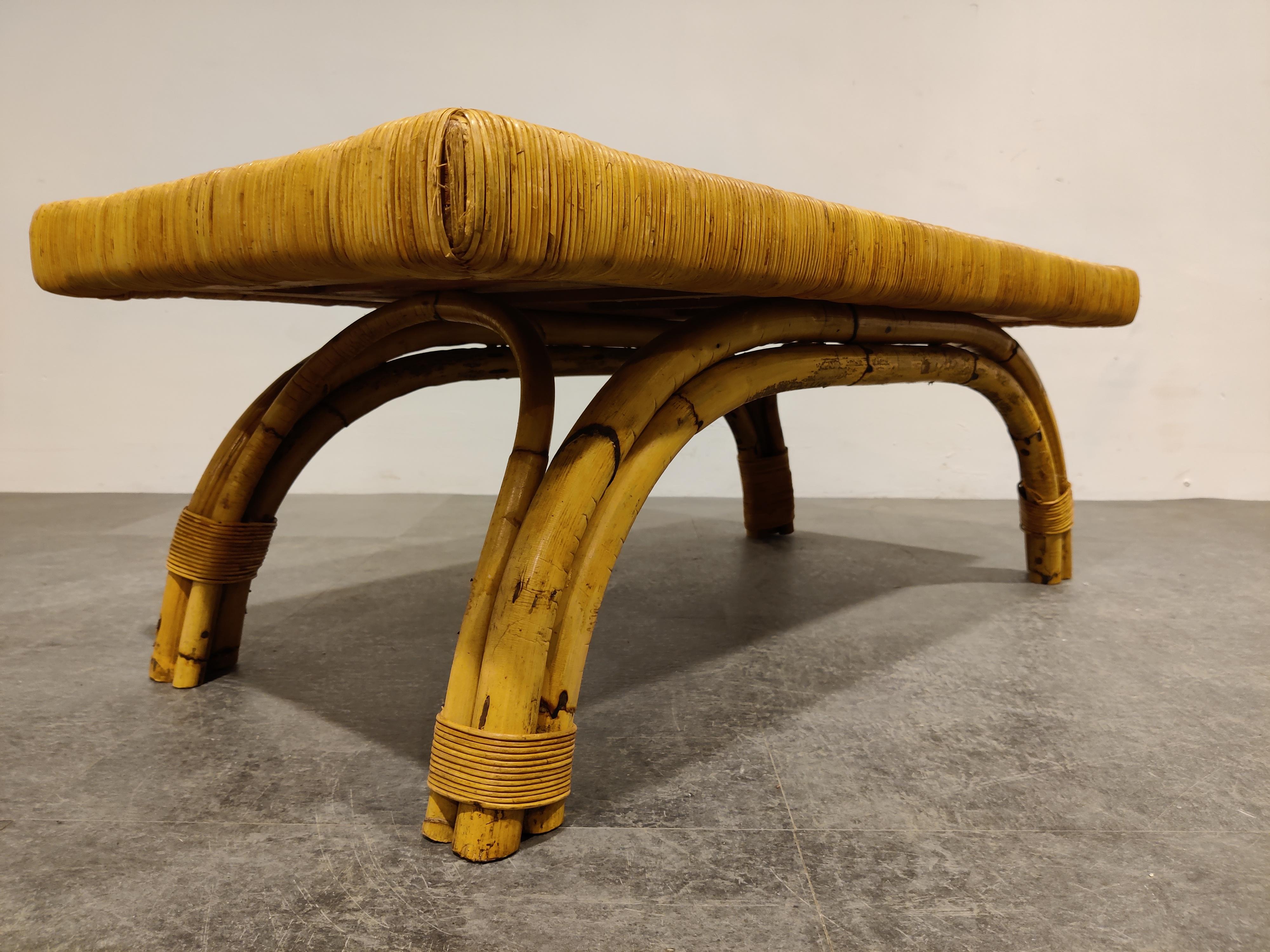 Vintage Boho Bamboo and Ceramic Coffee Table, 1960s 3