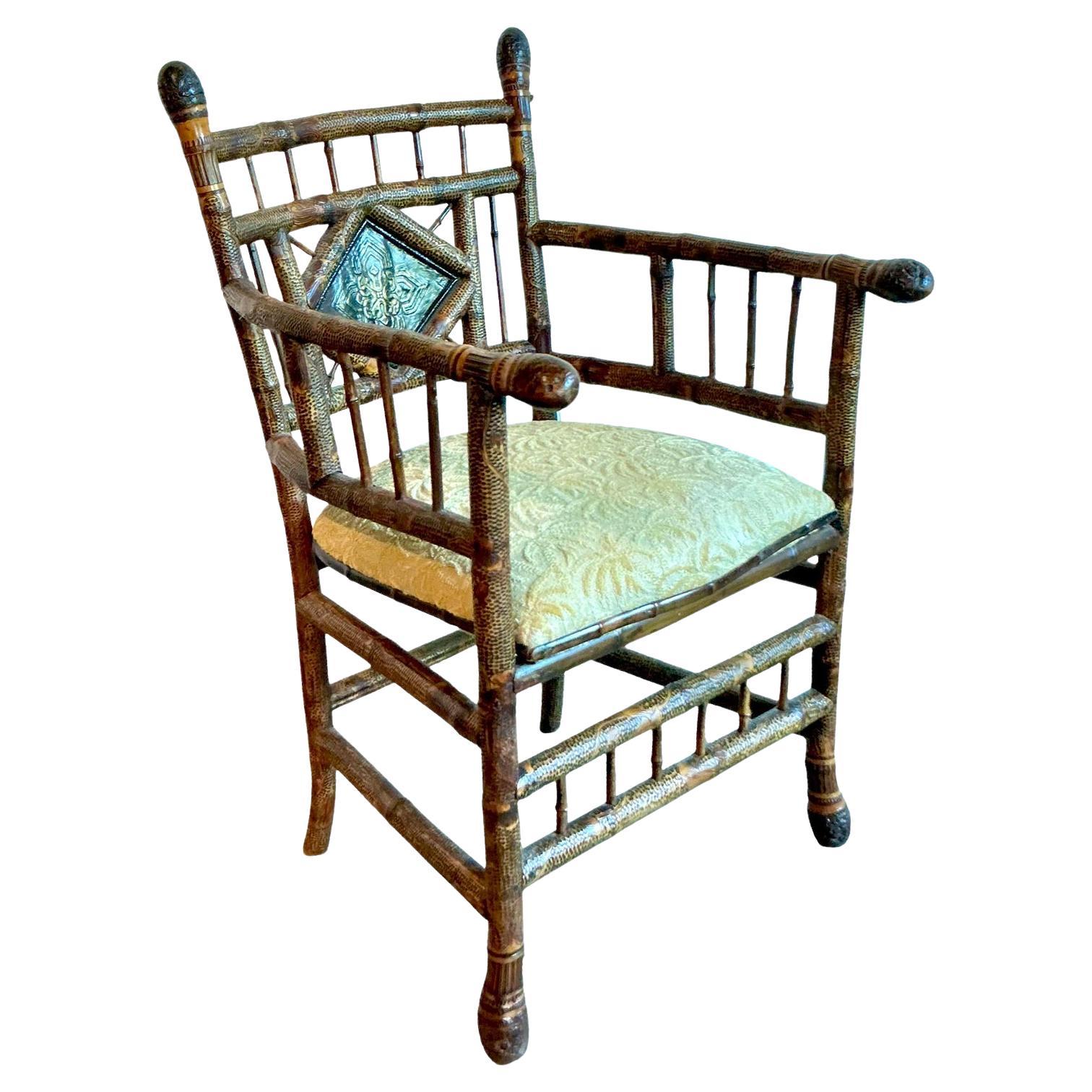 Vintage Boho Bamboo Arm Chair