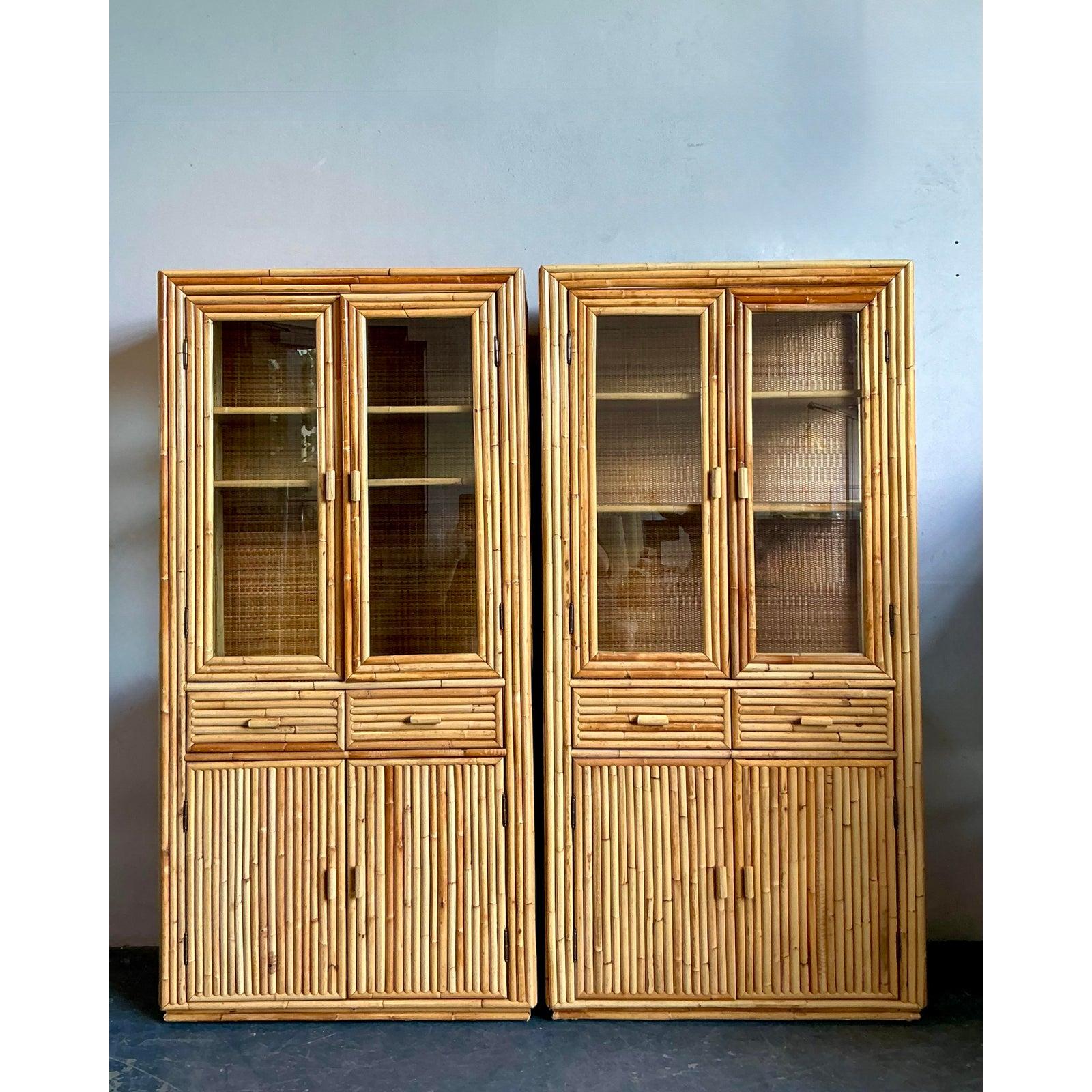 20th Century Vintage Boho Bamboo Cabinets - A Pair For Sale
