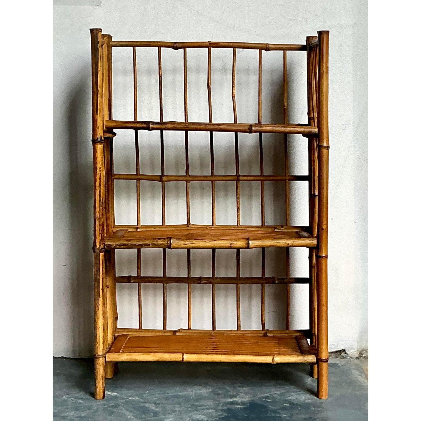 Vintage Boho Bamboo Folding Etagere In Good Condition For Sale In West Palm Beach, FL