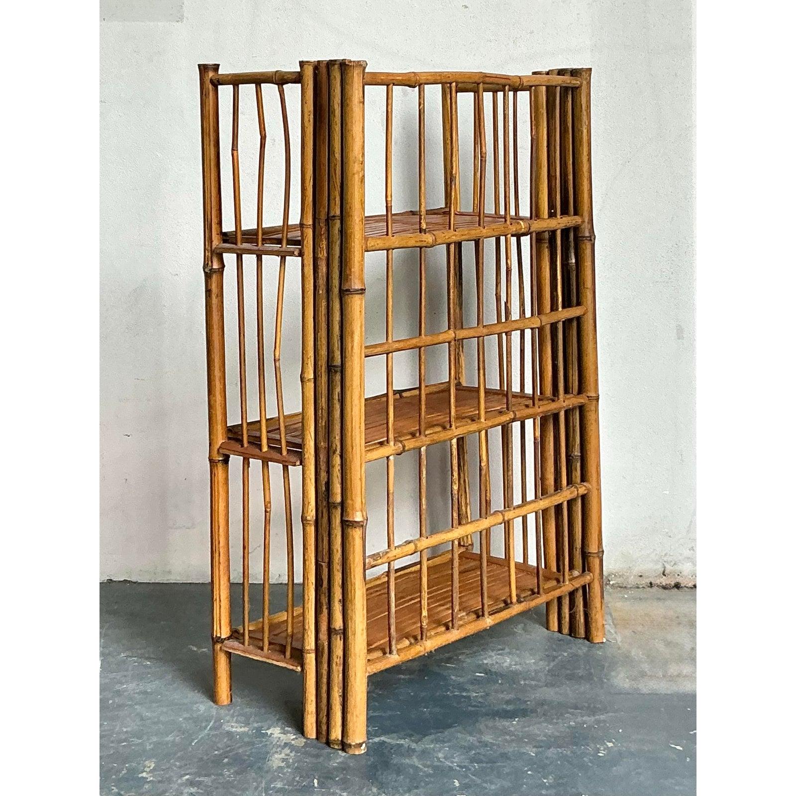 20th Century Vintage Boho Bamboo Folding Etagere For Sale